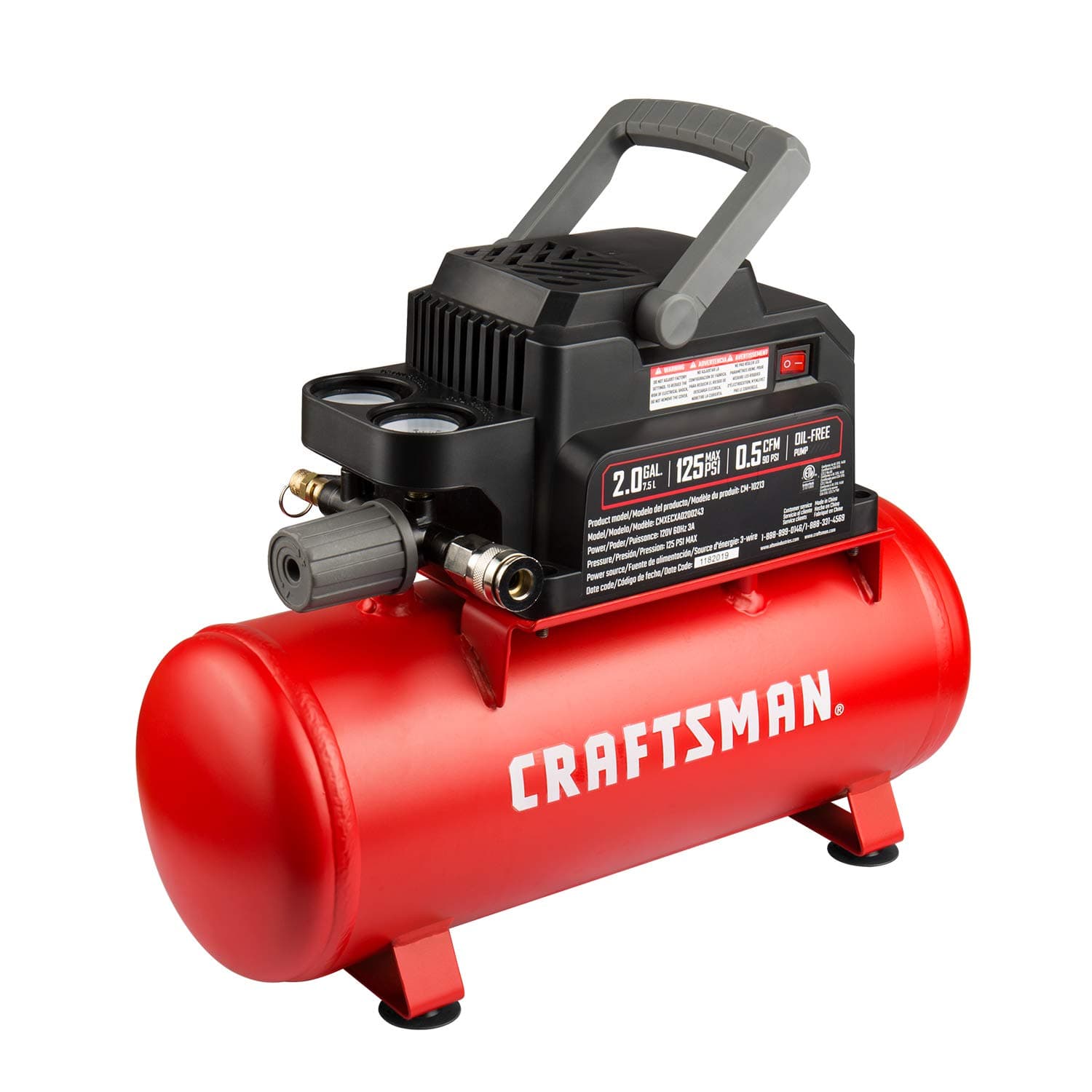 Air Tools, 2 Gallon Portable Air Compressor 1/3 HP Oil-Free Max 125 PSI Pressure, Hot Dog, Model: CMXECXA0200243