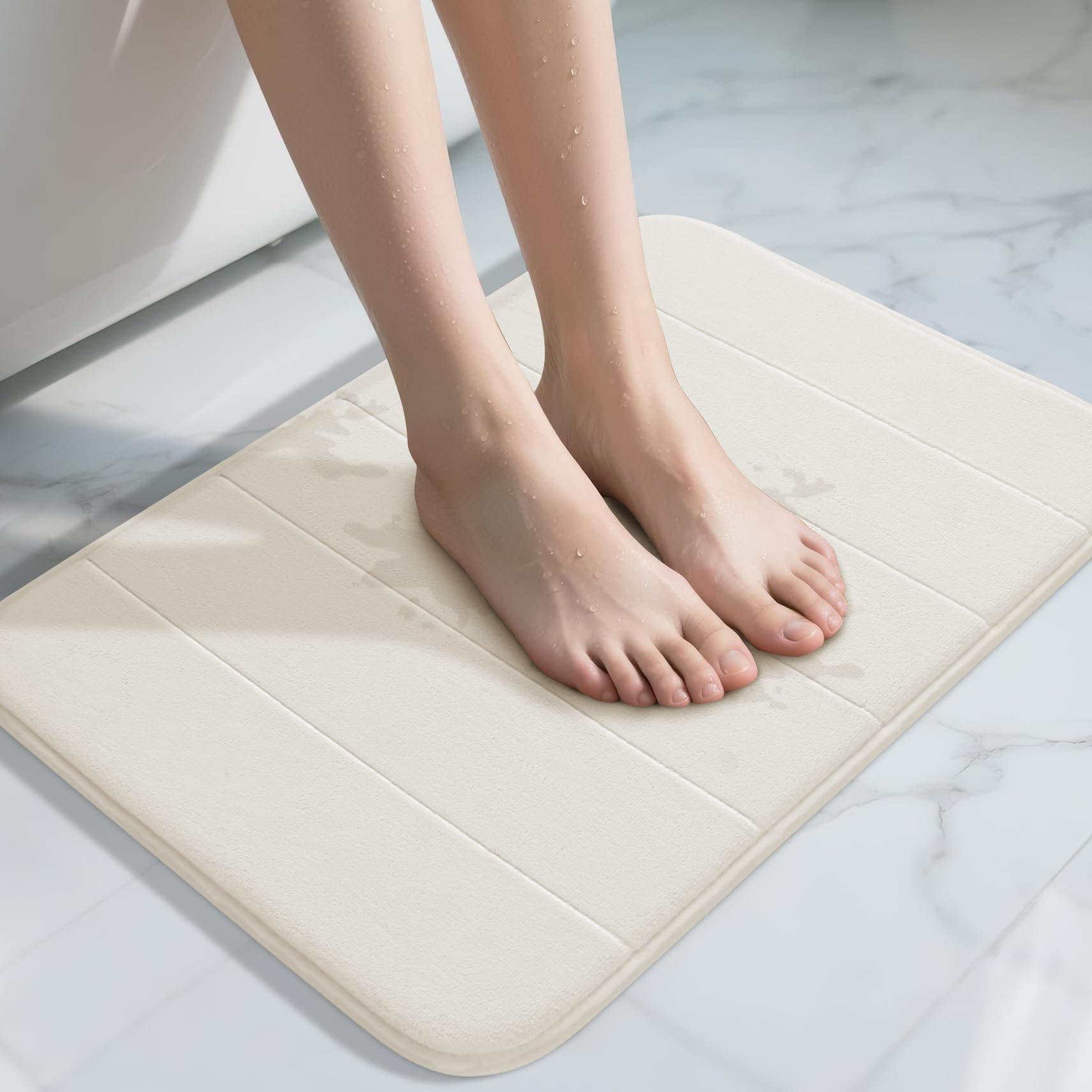 Yimobra Memory Foam Bath Mat, Super Soft Absorbent Bathroom Rug Non Slip, Quick Dry, Machine Washable Floor Carpet for Tub Shower, Home Decor Accessories, 24x17, Cream