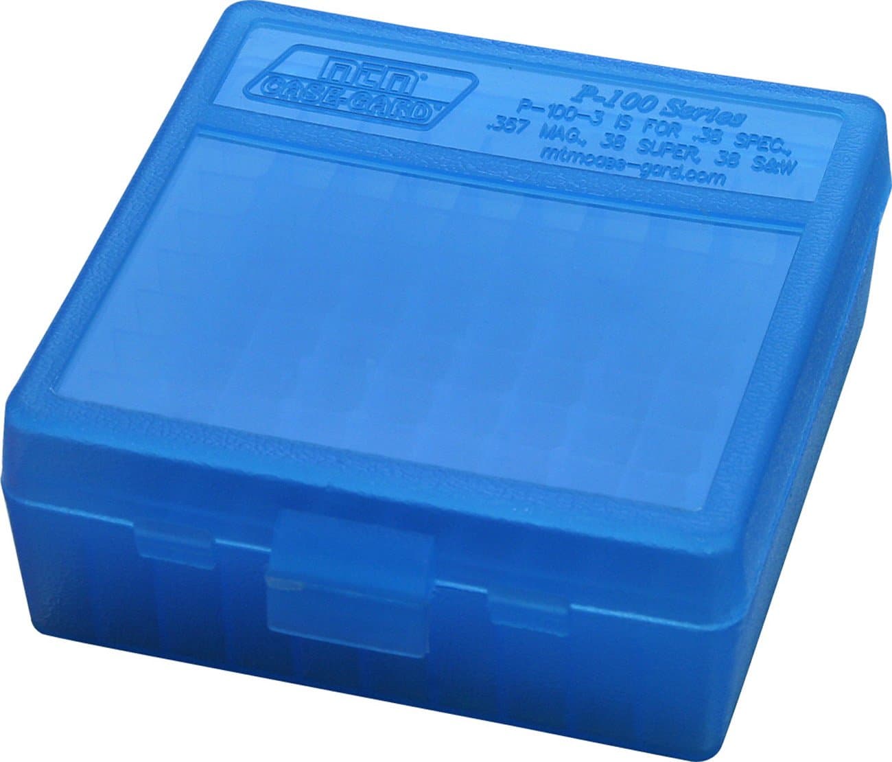 100 Round Flip-Top Ammo Box 38/357 Cal (Clear Blue)