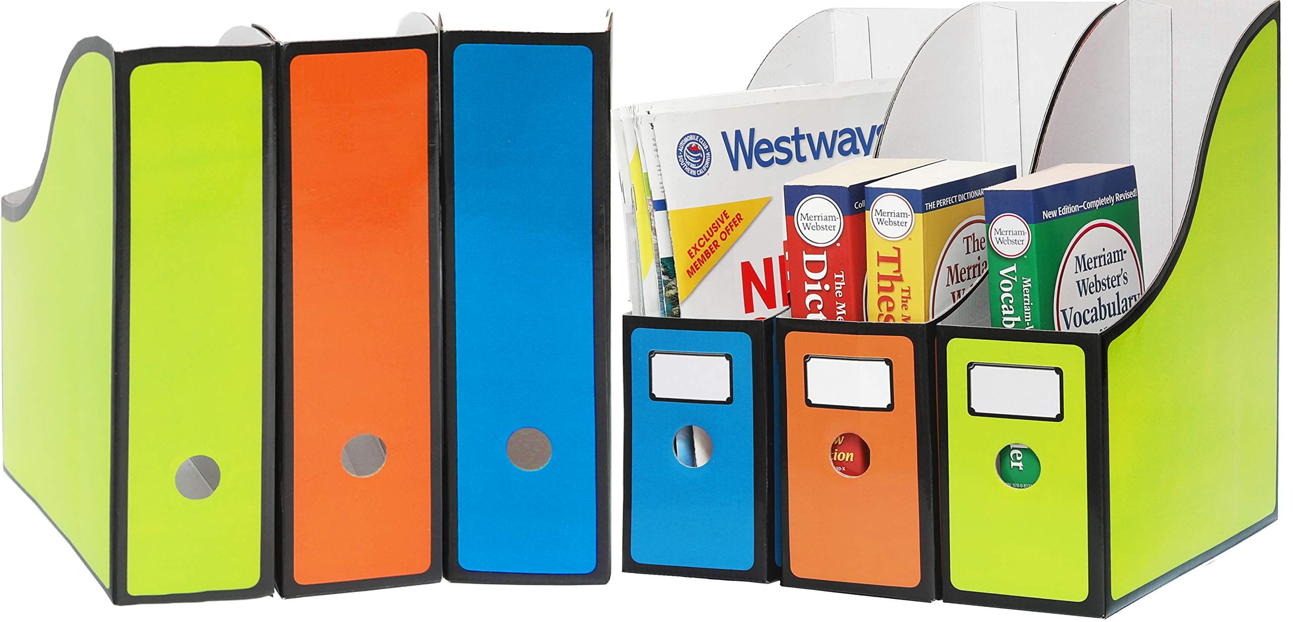 Simple Houseware 6-Pack Magazine File Holder Box, Foldable Cardboard Organizer with Label Slot, Multicolor