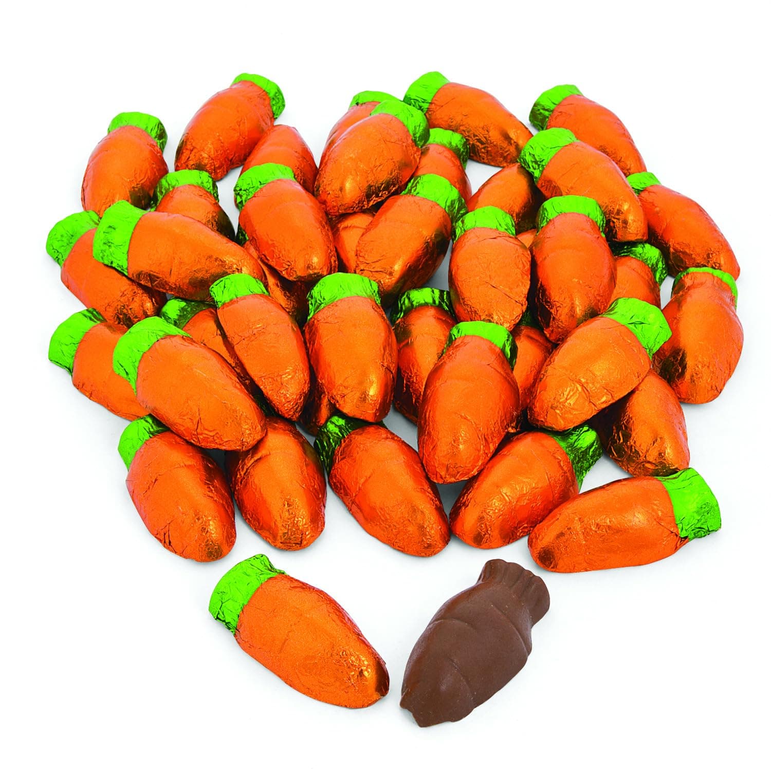 Fun Express Chocolate Candy Bulk Individually Wrapped - Premium Milk Chocolate Carrots for Easter Basket Stuffers | 1 Pound Pack with 38 Pieces for Kids Party Favors & Holiday Treats