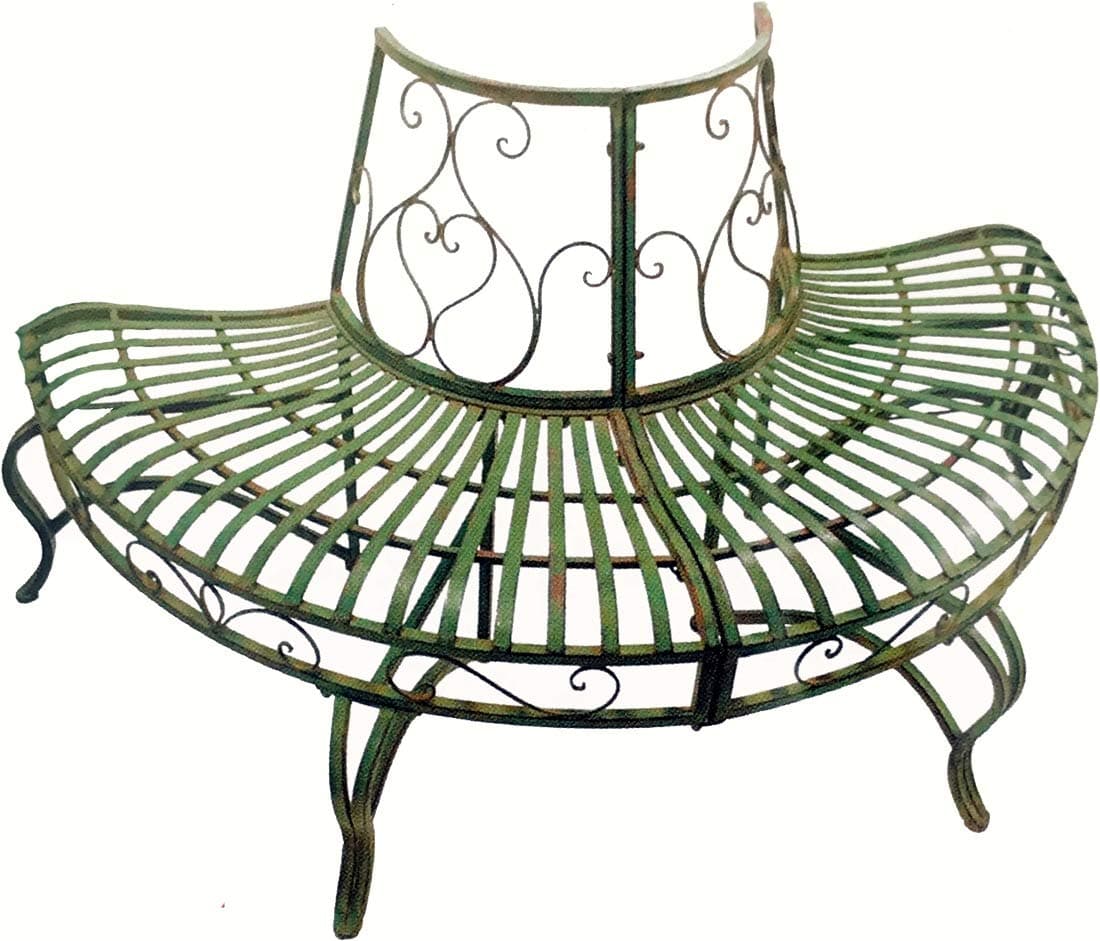 1/2 Round Tree Bench/Plant Stand 30.5 High- Wrought Iron - Antique Green Finish