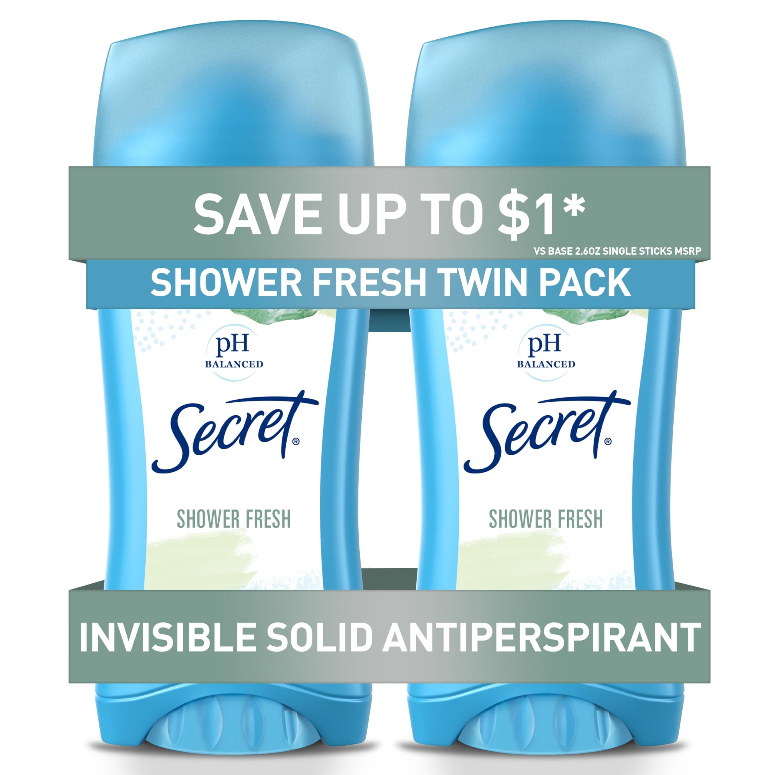 Secret Deodorant Shower Fresh Solid 2.6oz Great Valu Twin Pk
