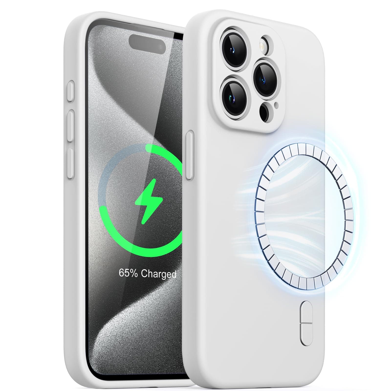 JETechMagnetic Silicone Case for iPhone 15 Pro 6.1-Inch, Compatible with MagSafe, Phone Cover with Camera Lens Full Protection (White)