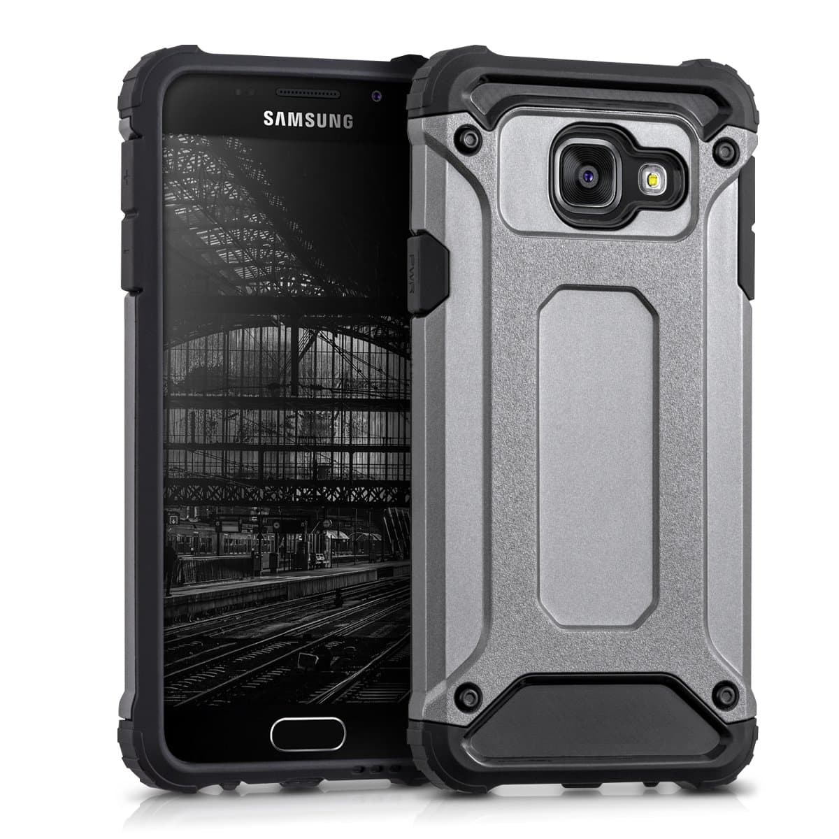 kwmobile Full Armor Case Compatible with Samsung Galaxy A3 (2016) - Heavy Duty Shockproof Protective Hybrid Case Cover - Transformer Anthracite/Black