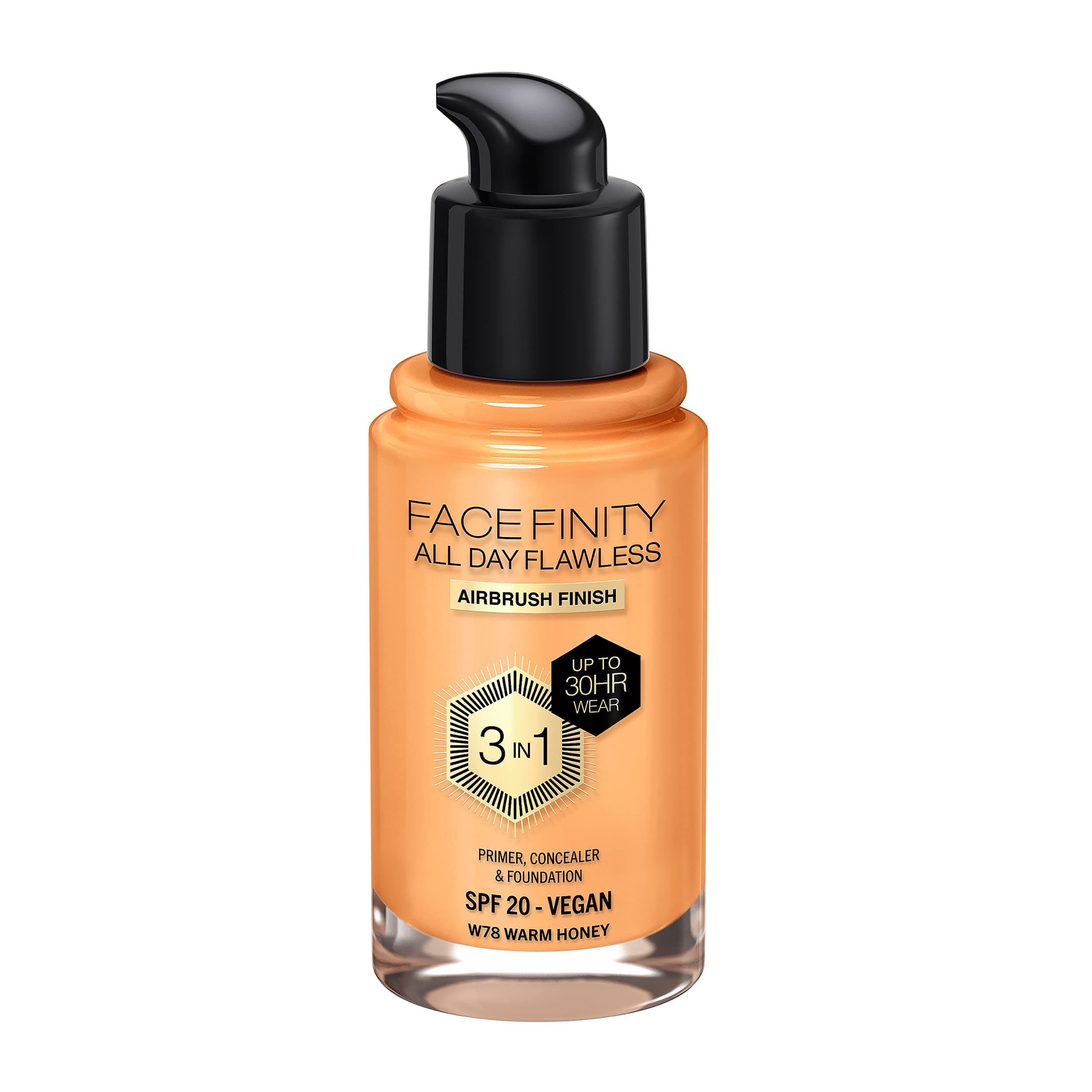 Max Factor Facefinity 3-in-1 All Day Flawless Liquid Foundation, SPF 20-78 Warm Honey, 30 ml