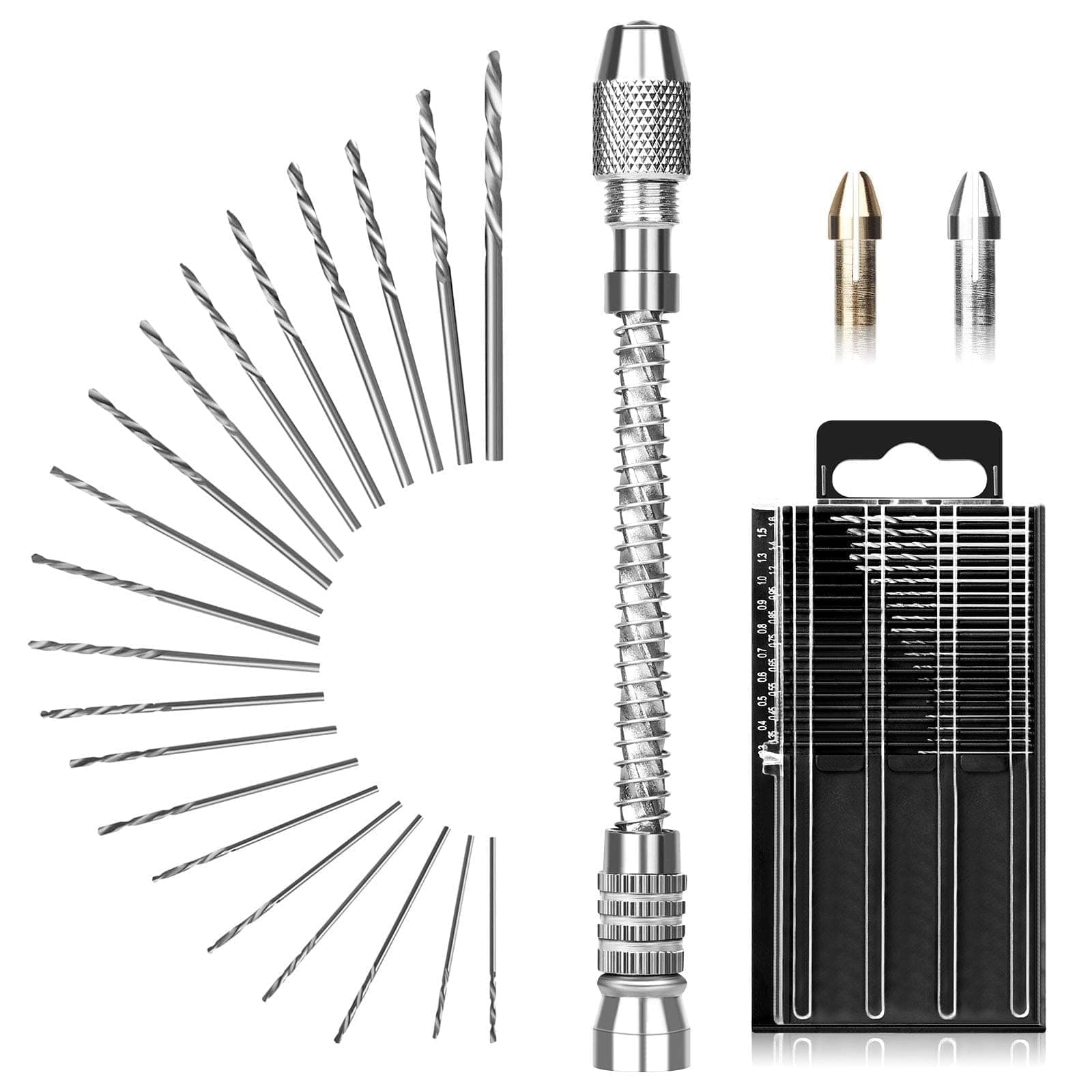 Linkstyle Mini Hand Drill Set, 20PCS HSS Twist Bits (0.3–1.6mm), Adjustable Pin Vise Hand Drill Chuck for Precision Drilling, Model Making, Electronics, Wood & DIY Crafts