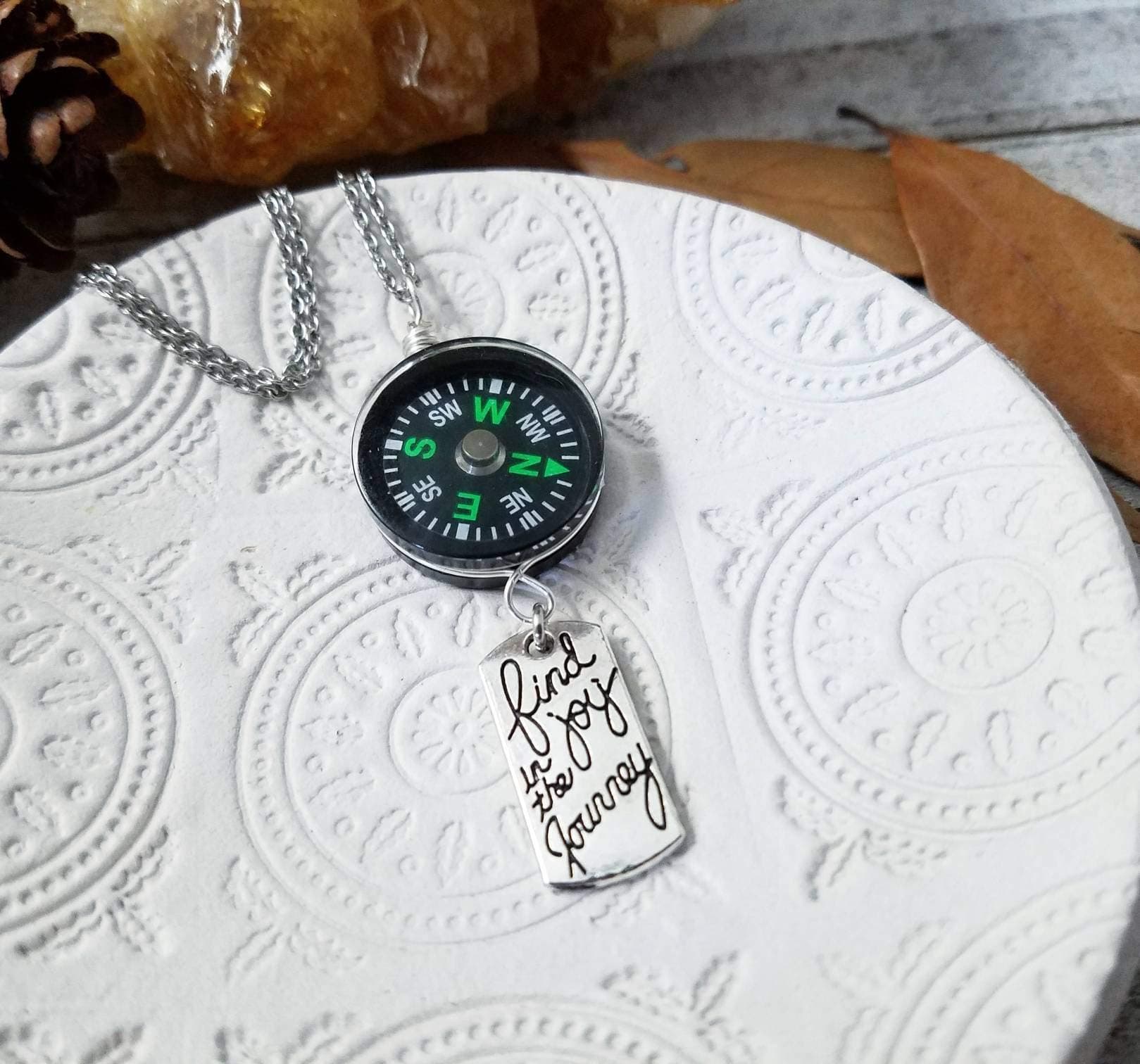 Wanderlust travel compass necklace