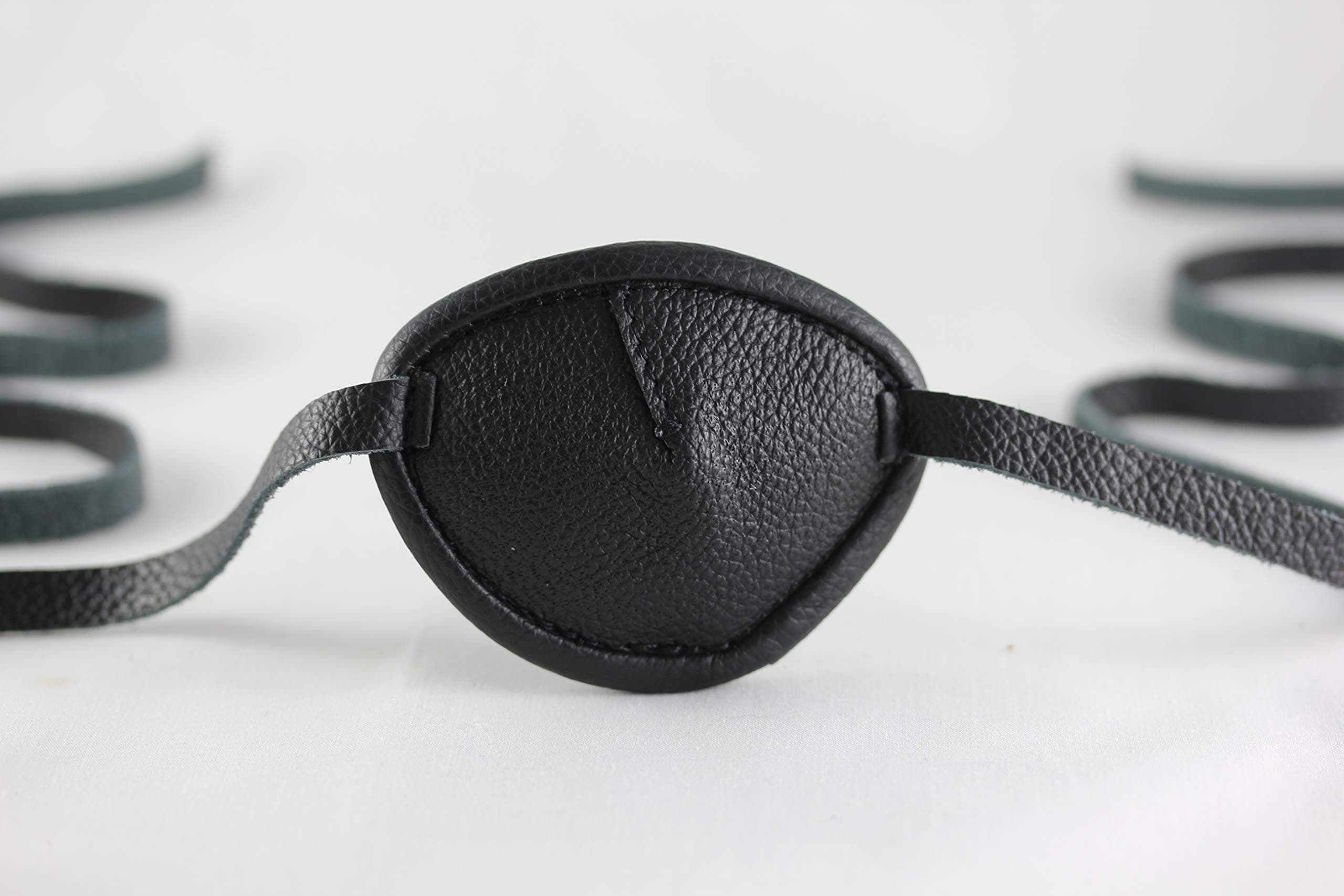 Leather Eyepatch – Slight Convex Eye Patch for Left Eye -Full Grain Leather, Unique, Comfortable, Adjustable and Sanitary - Made in USA (Full Size, Black)