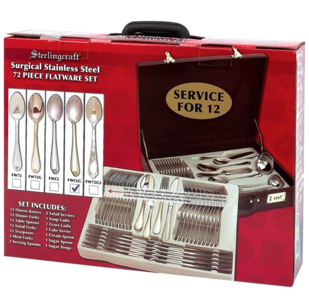 FW72CLG 72 Piece Gold Trim Flatware Set