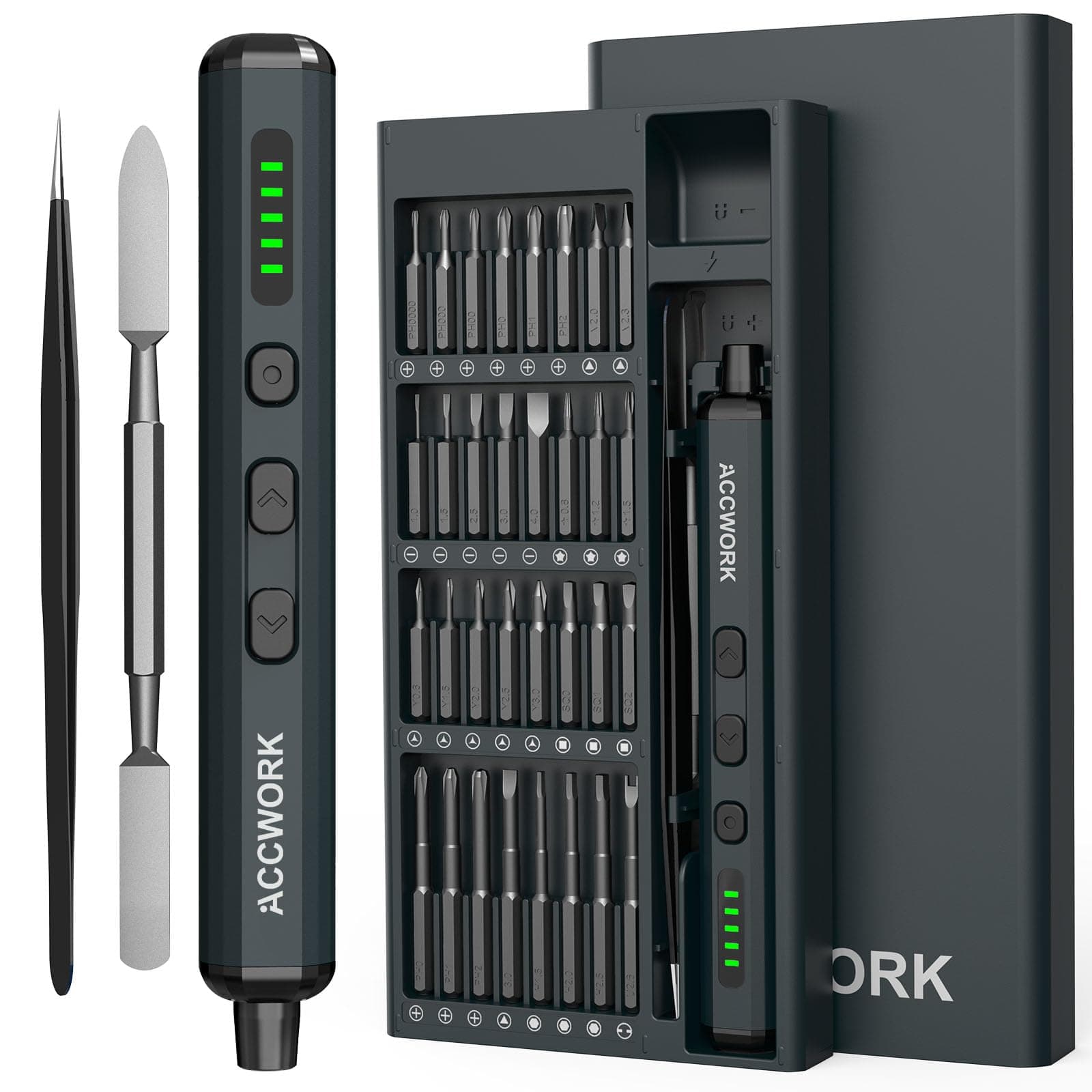 Mini Electric Screwdriver, 68 in 1 Precision Screwdriver Set with 64 Magnetic Bits, 5 Torque Settings, 4 LED Lights, Rechargeable Repair Tool Kit for Electronics, Phone, Camera, Laptop, Watch