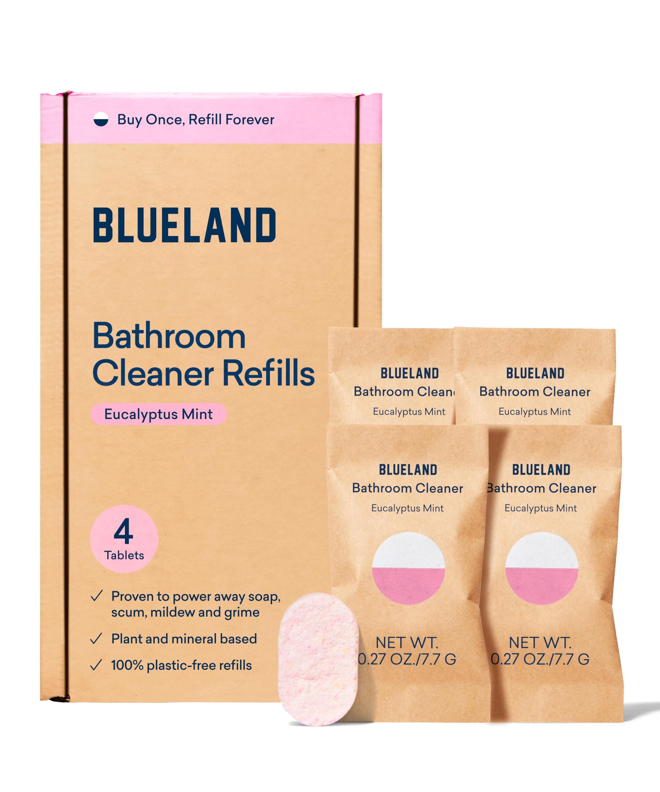 BLUELAND Bathroom Cleaner 4 Pack Refill Eucalyptus Mint Scented Eco-Friendly Cleaning Supplies 4 x 24 fl oz