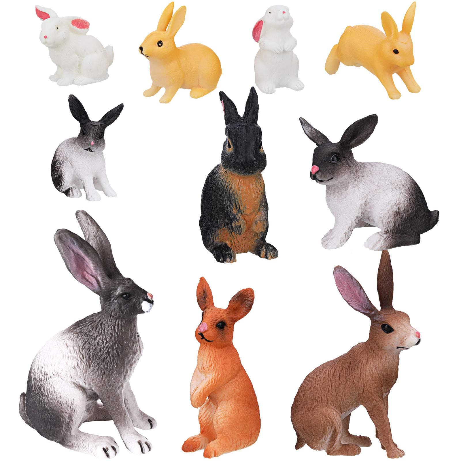 Sumind 10 Pieces Easter Bunny Rabbit Toy Figure, Mini Bunny Toy Figure, Realistic Animal Toys 3D Playset, Farm Animal Toy Rabbit Figures, Variety Cake Toppers, Easter Present for Girl and Boy