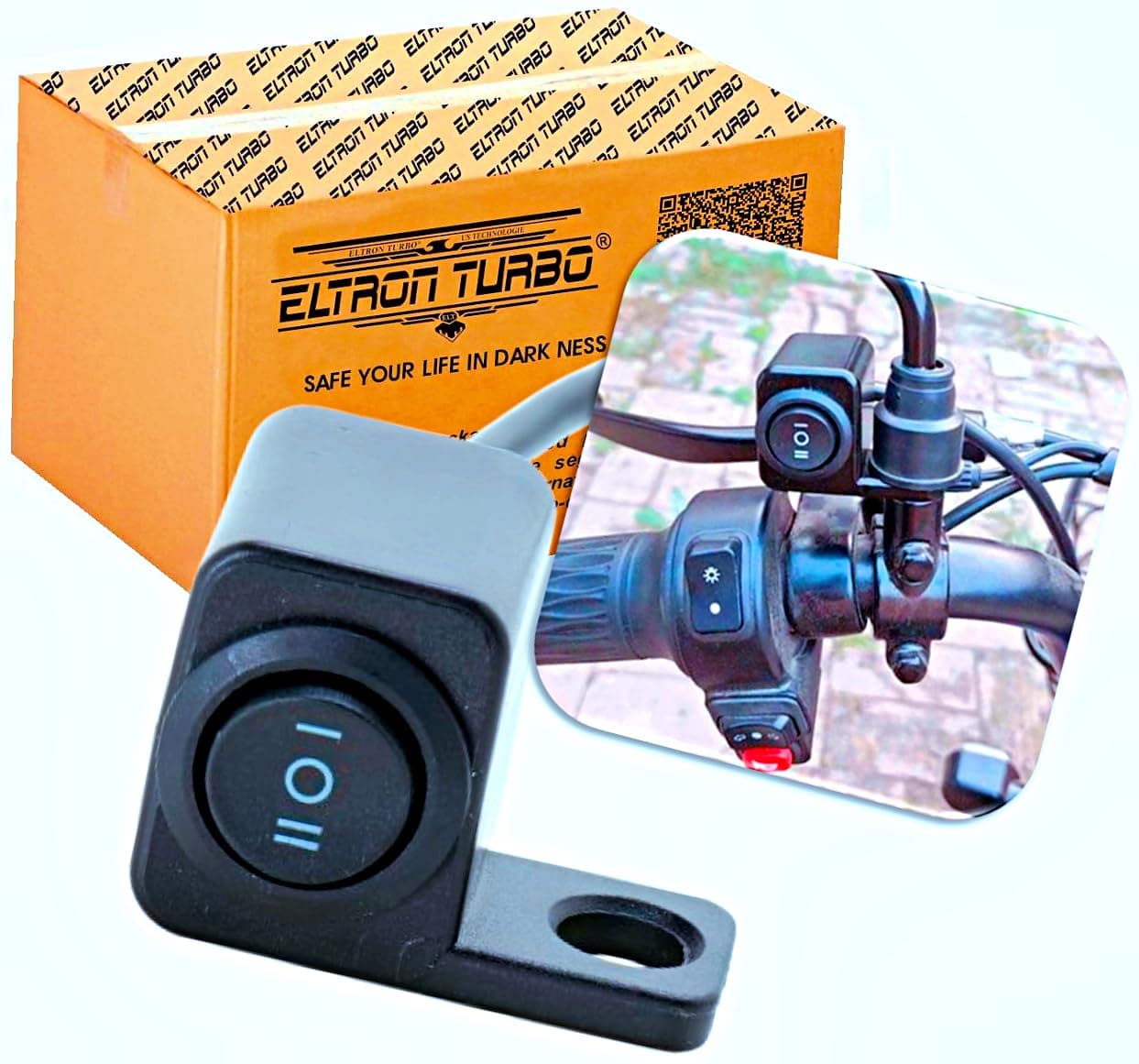 Eltron Turbo Waterproof Multi-Function 3 Mode Way Mirror Switch Button Operate with Headlight, Fog Light, ON-Off-ON CNC Aluminium 12V DC Universal For All Motorcycle, Bike, Scooties (Pack Of 1, Black)