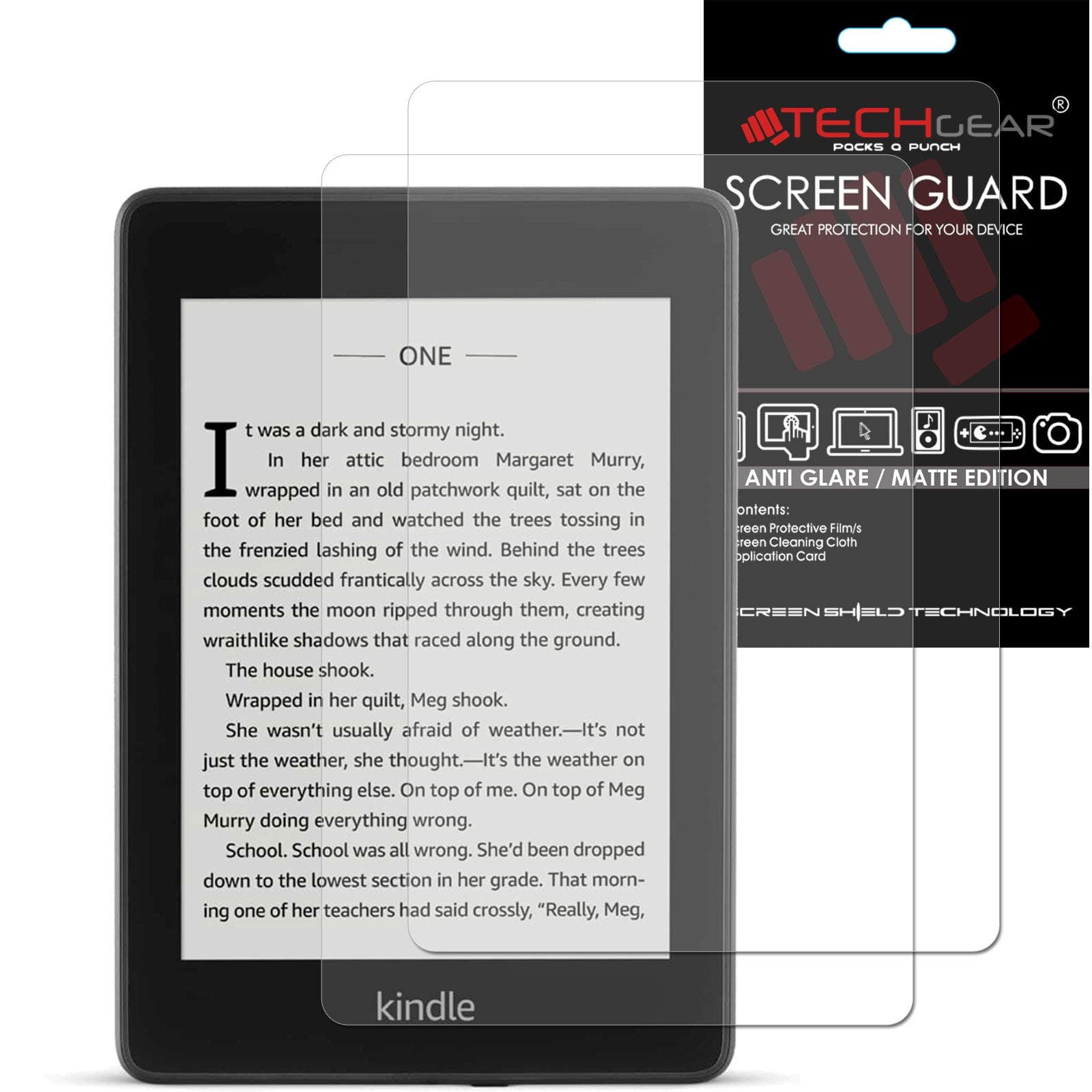 TECHGEAR [Pack of 2 Matte Full Screen Protectors for for Amazon Kindle Paperwhite 4 (2018 Release / 10th Generation) ANTI GLARE/MATTE Full Screen Protectors With Cleaning Cloth & Application Card