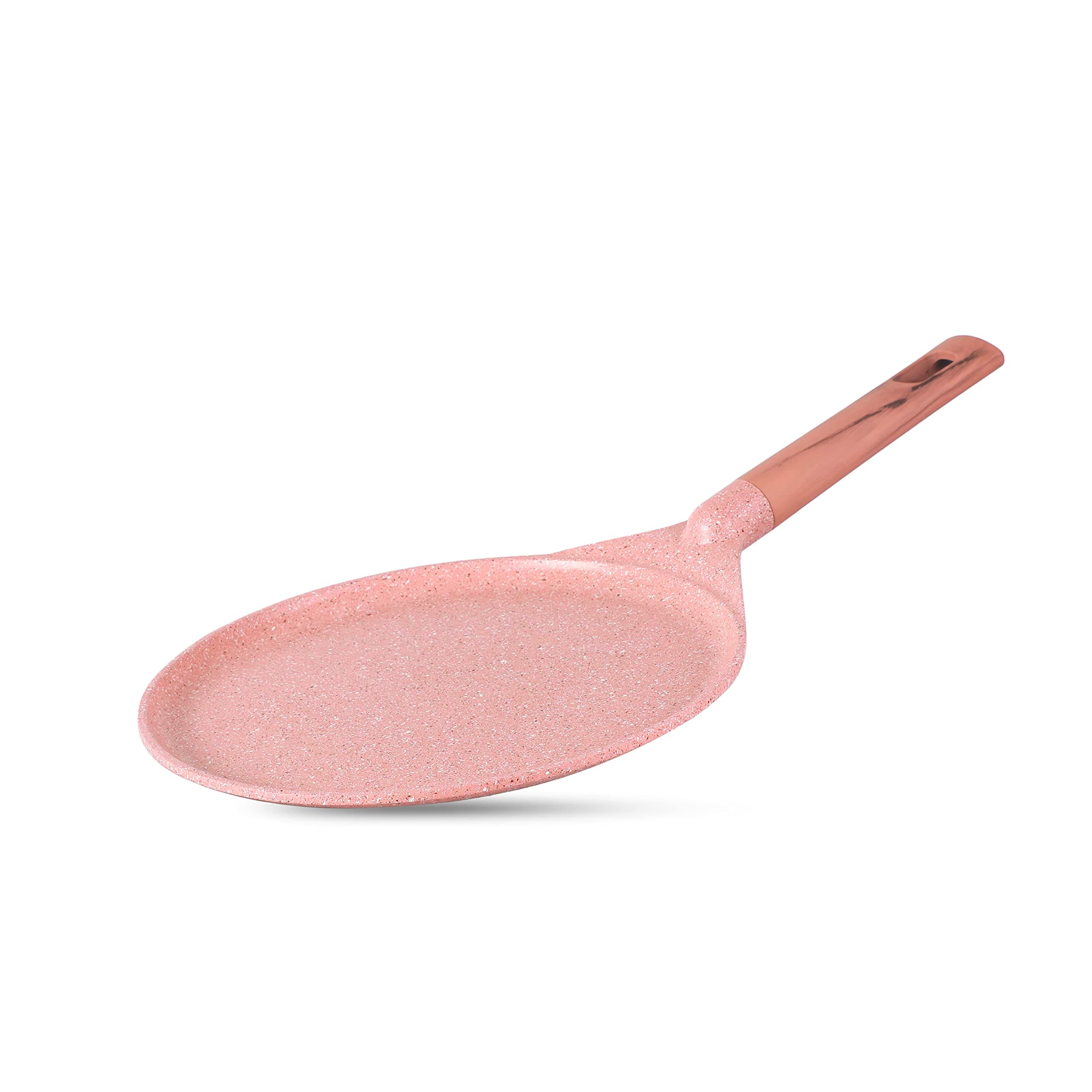 LIFE SMILE Crepe Pan, Non Stick Multi Layer Granite Coating, 100% PFOA FREE Tawa Pan, Induction Bottom Skillet Frying Pan for Pizza, Omelette, Tortillas (28 CM, Pink)