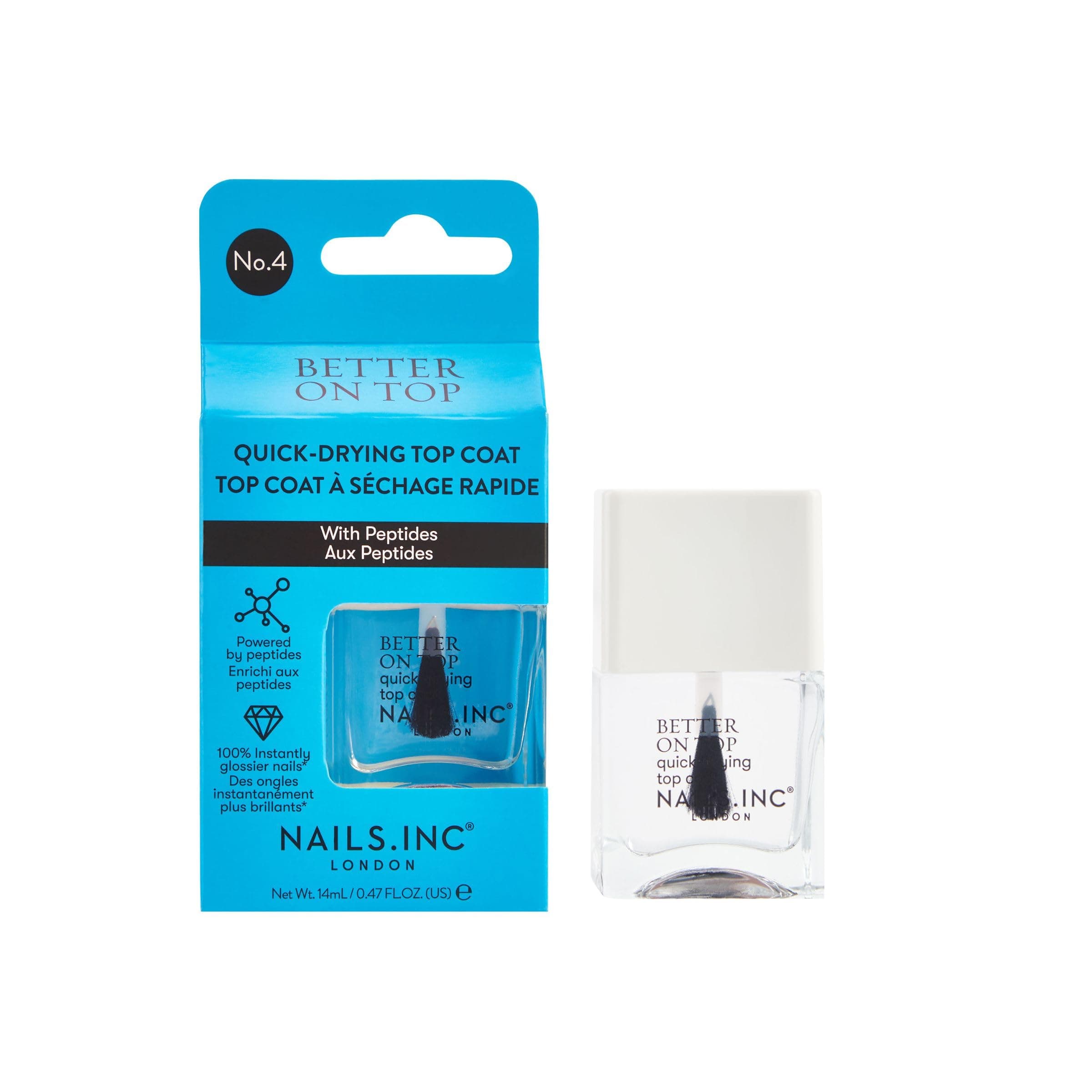 Nails.INC Better On Top Quick Drying Top Coat, Dries in 45 Seconds, Enriched with Peptides to Hydrate Nails, Cruelty Free, Vegan