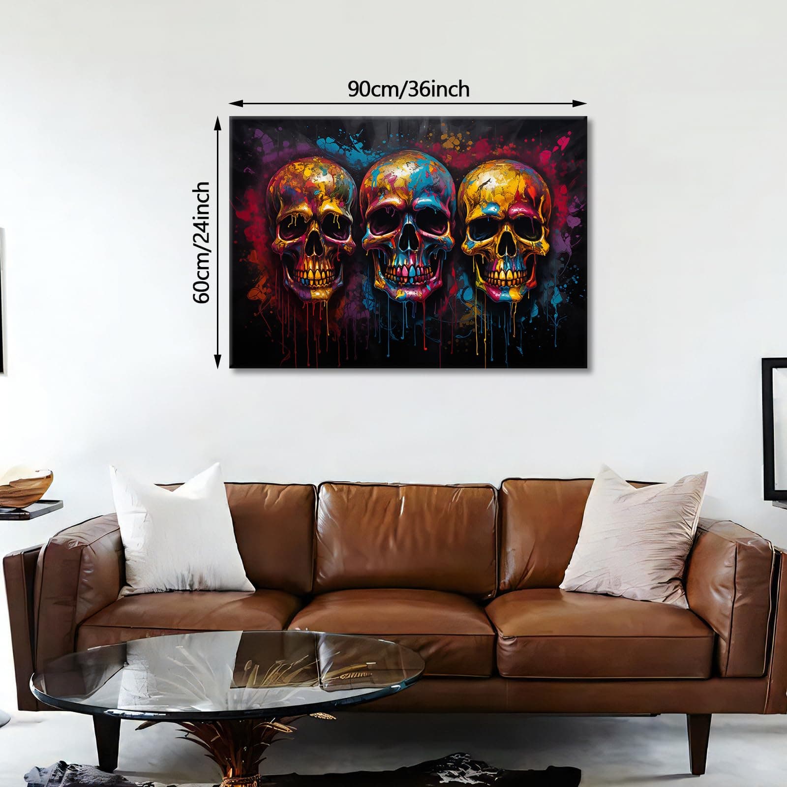 FajerminArt Wooden Framed Graffiti Canvas Wall Art Colorful Skull Skeleton Canvas Prints Painting Wall Artwork Picture for Living Room Bedroom Home Decorations Ready To Hang 24"x36"(60cmx90cm)