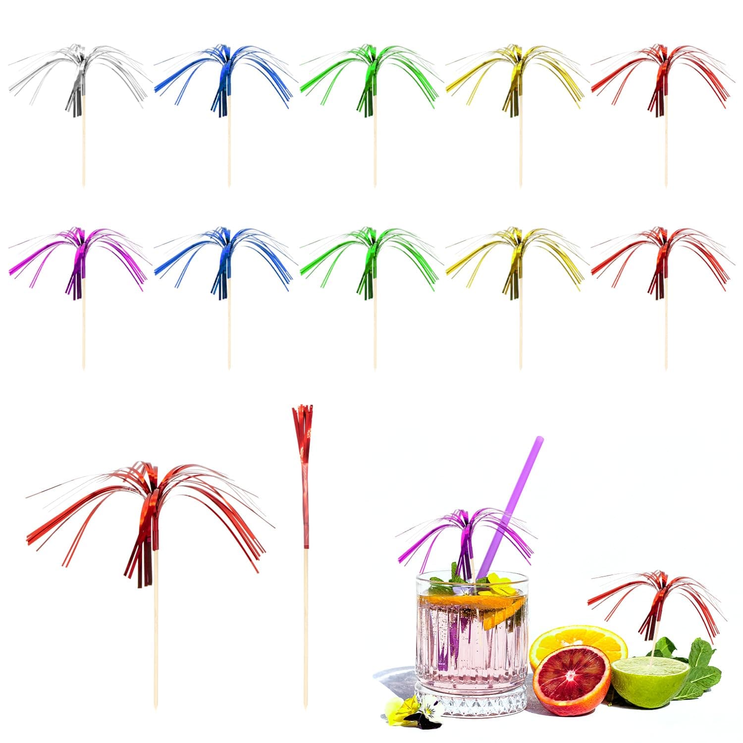 ALLY-MAGIC Cocktail Accessories for Drinks, Drink Umbrellas for Drinks Wedding Summer Party Music Bar Food Drink Decorations Y6-YSSQ (Fireworks)