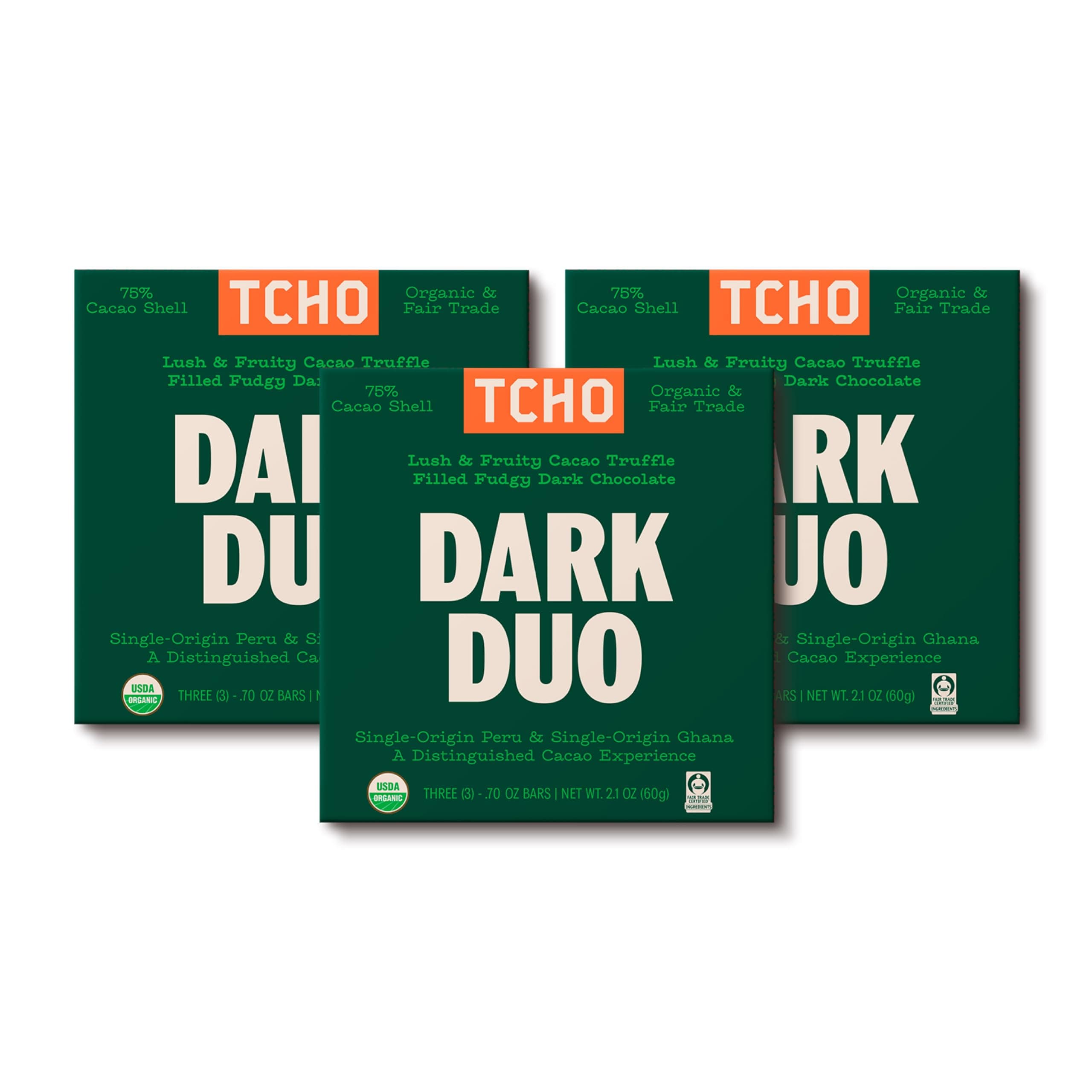 TCHO Dark Duo Dark Chocolate Bars (3 pack) | Plant Based, Organic & Fair Trade | Non GMO, Non-Dairy, Vegan, Soy Free (2.1oz each)