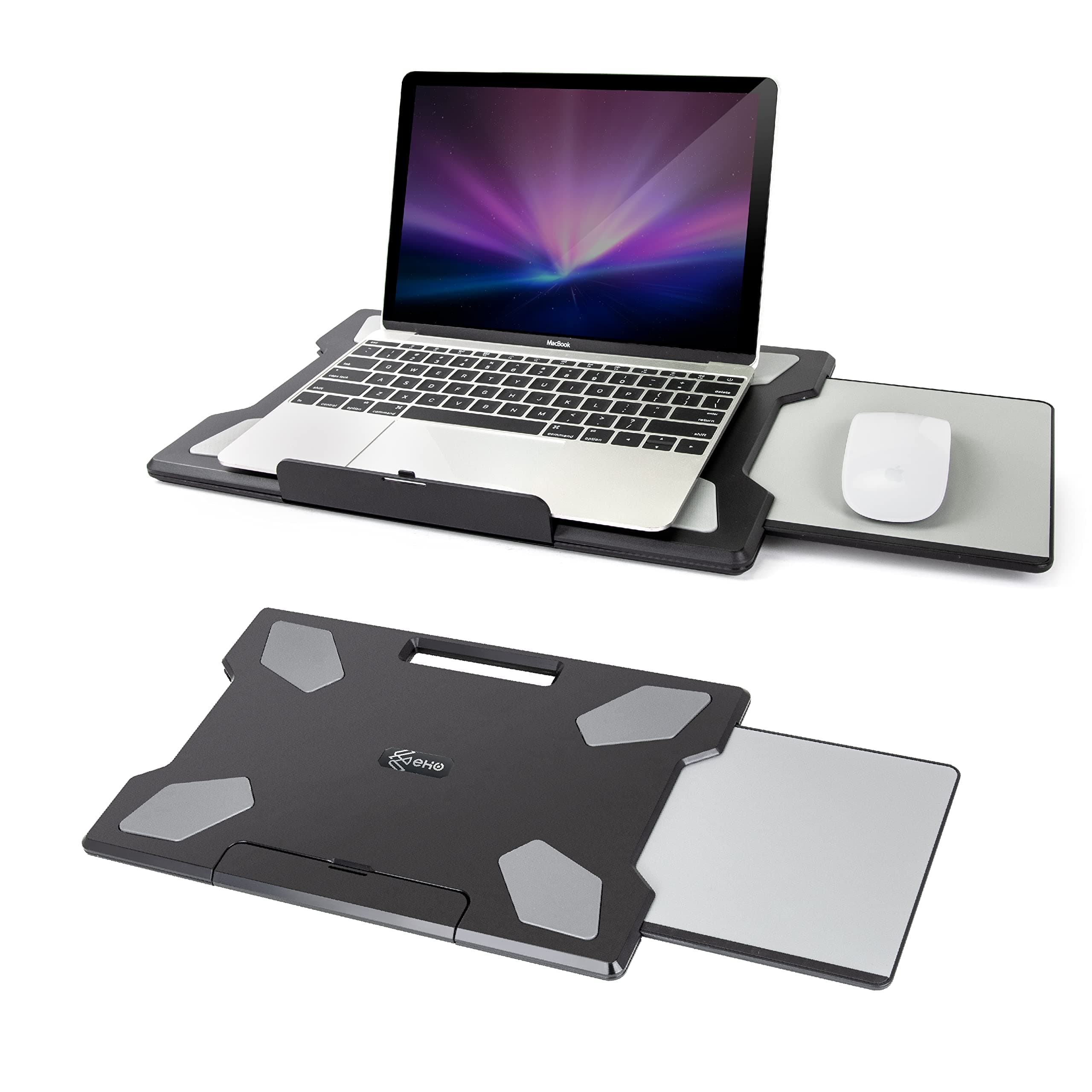 EHO Laptop Lap Desk with Retractable Mouse Pad, Portable Ergonomic Lap Pad with Heat Shield and Foldable Stopper, Lightweight Travel Lapdesk Fits up to 16" Laptops, Bed Sofa or Work Use