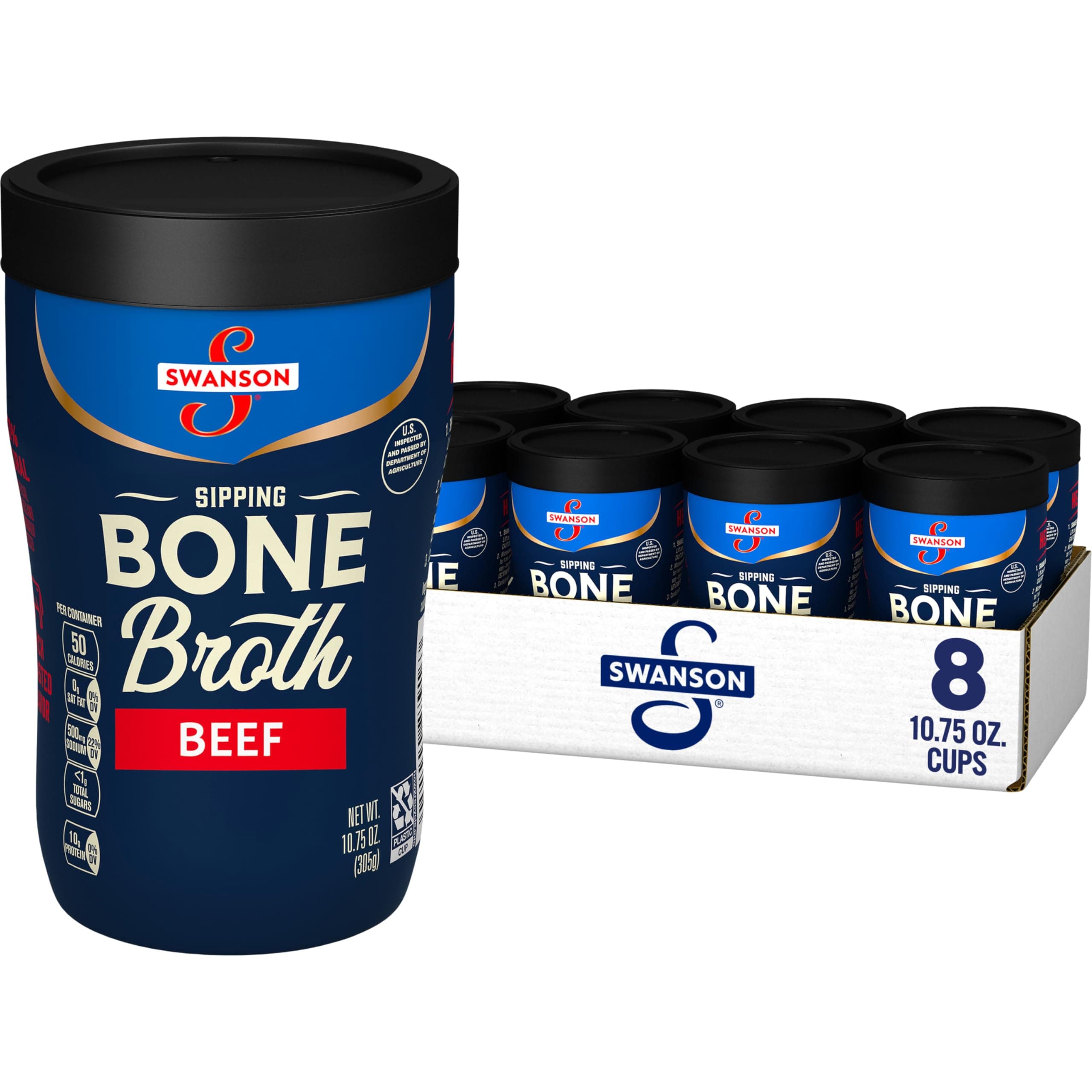 Sipping Beef Bone Broth, 10.75 oz Microwavable Cup (8 Pack)