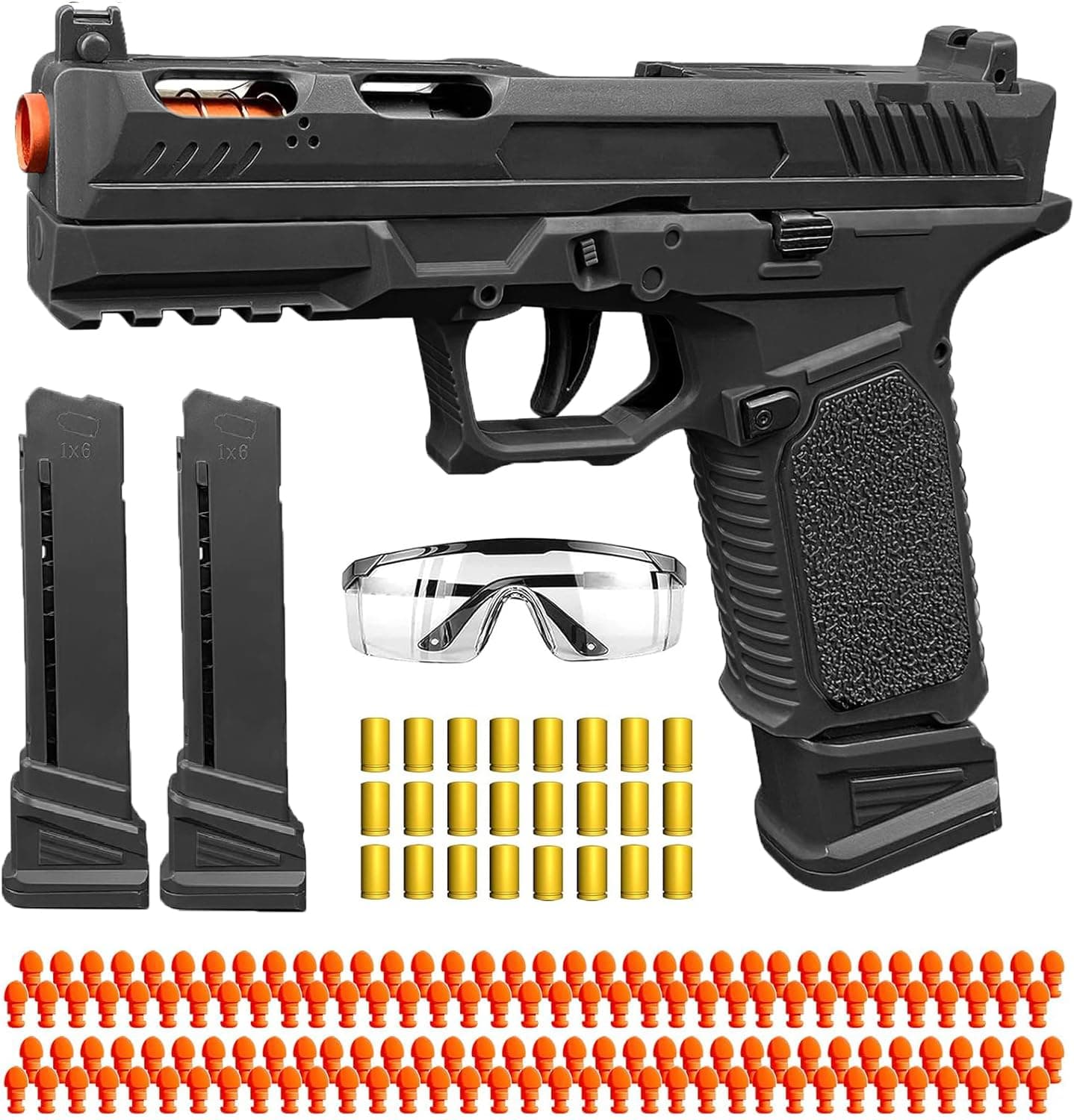 Soft Bullet Toy Guns for Boys, Automatic Reloading Shell Ejecting Toy Gun with 120 Bullets and 2 Magazines, Education Model Toy Gun Pistol Shooting Game for Kids (G17 Black)