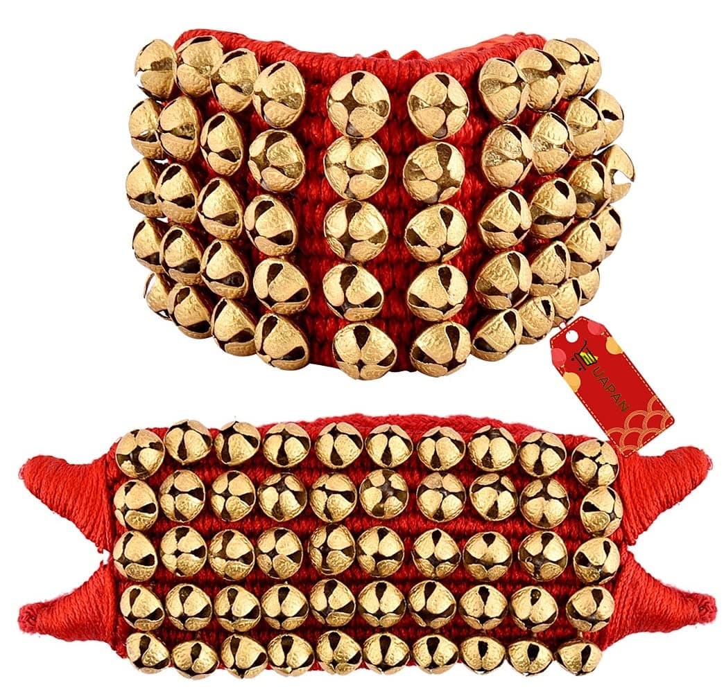 UAPAN Brass Ghungroo Anklets Bells (5 Line Double string Pad, Red, Pair), 5 Line, Brass, Ghungroo-5 Line Red Double String Pad, 5 Line, brass, ghungroo-5 line red double string pad