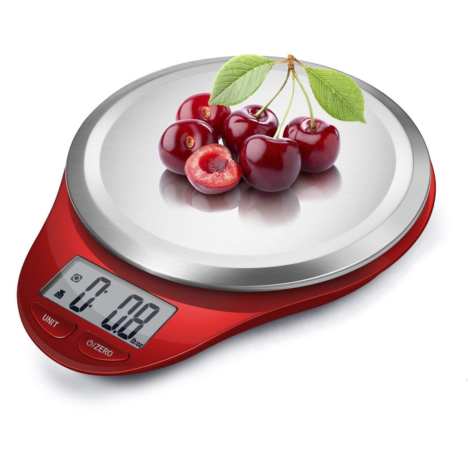 NUTRI FITCAMRY Digital Kitchen Scale with Dough Scraper, High Accuracy Multifunction Food Scale with Fingerprint Resistant Coating,Tare & Auto Off Function Red