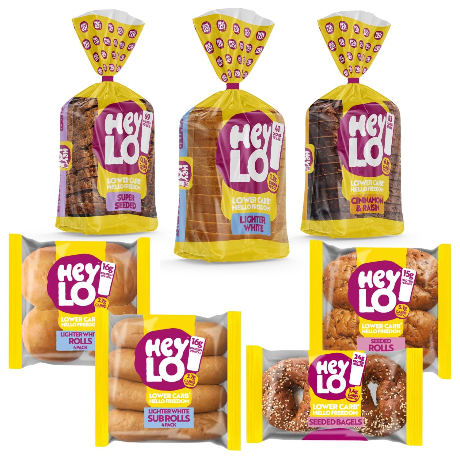 Heylo Keto Bread Bundle - Seeded & White Loaf - Cinamon Loaf - Bagels - White & Seeded Buns & Sub Rolls - All Keto Friendly