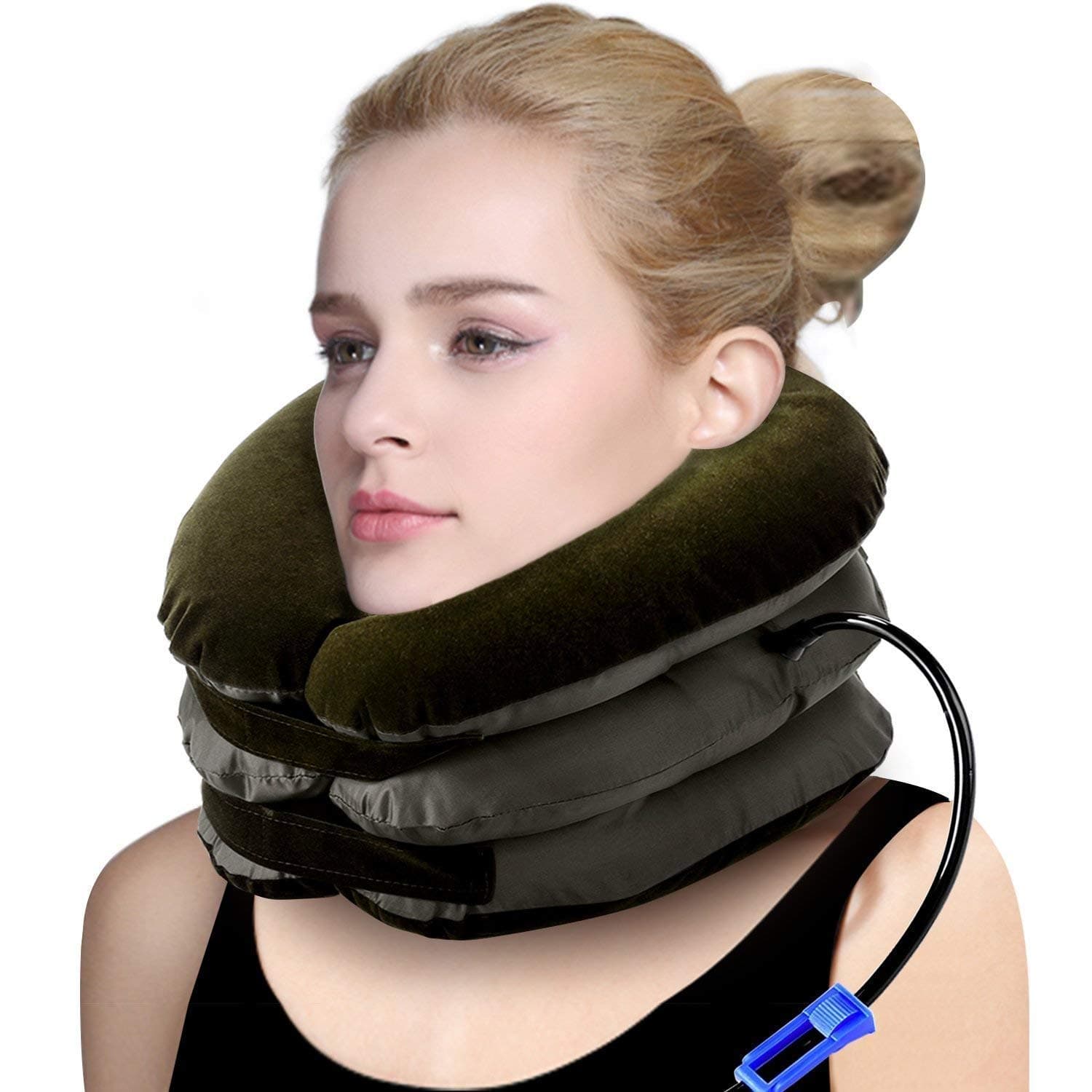 PASHANDOZ Portable Neck Pillow Cervical 3 Layer Neck Traction Device Effective and Fast Relief Neck Pain Inflatable Neck Stretcher Collar Device for Men and Women (Multicolor)