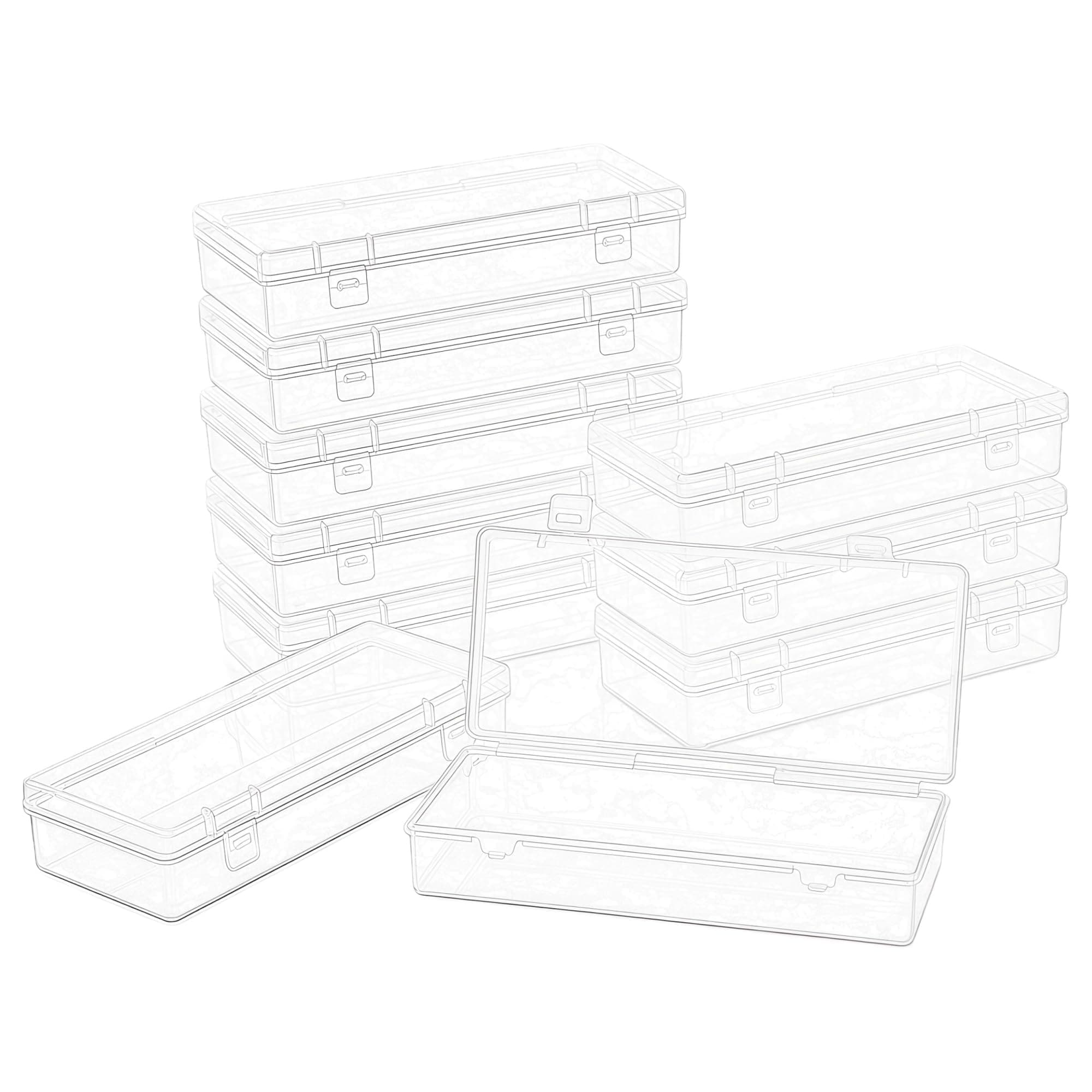 LJY 10 Pieces Rectangular Empty Mini Clear Plastic Organizer Storage Box Containers with Hinged Lids (6.1 x 2.6 x 1.2 inch, Transparent)