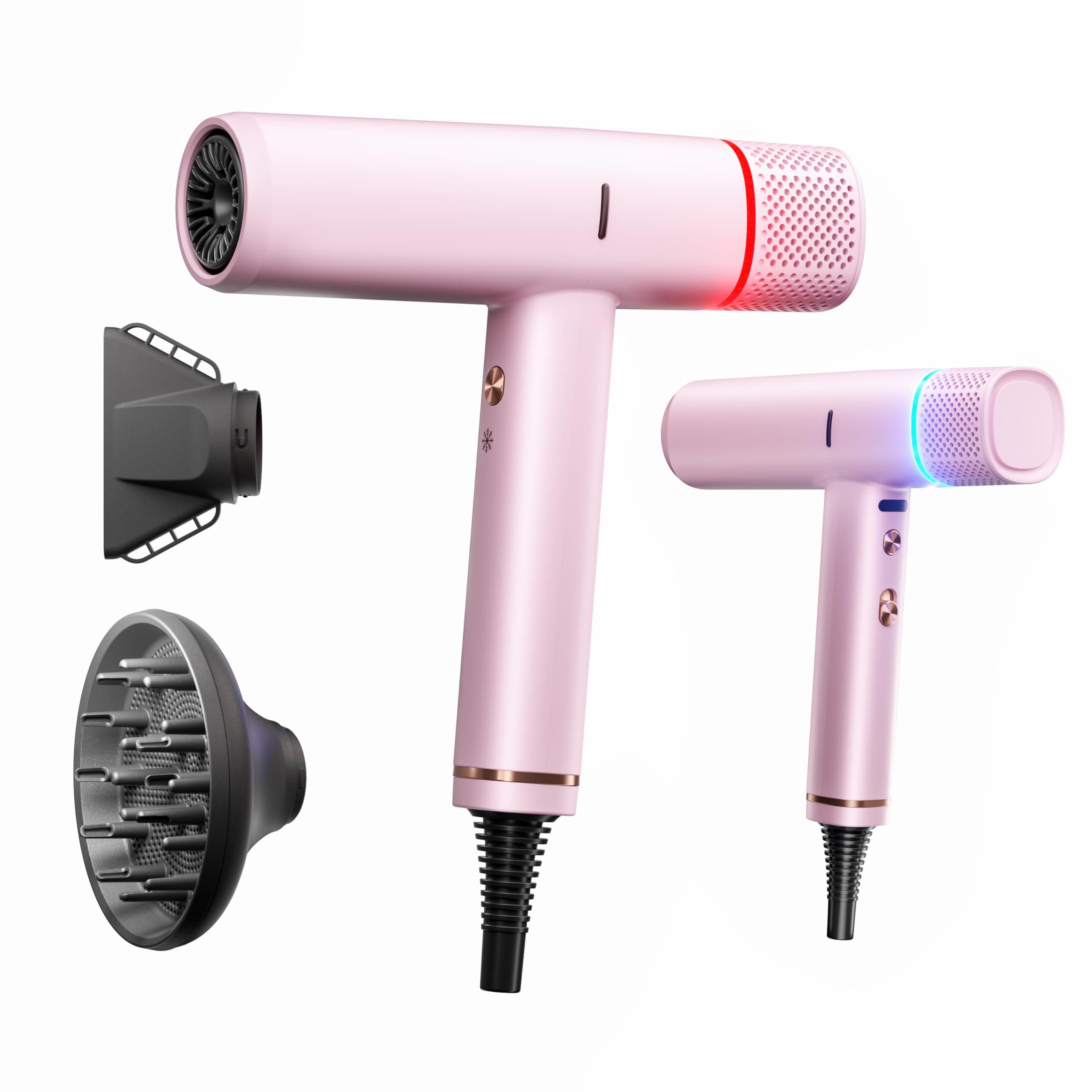 Ionic Hair Dryer with Diffuser and Concentrator, Professional Lightweight Quiet Blow Dryer, Powerful 1600 Watt Motor for Fast Drying and Straight & Wavy Hair, 3 Temps/2 Speeds, 6.56 Ft Cord, Pink