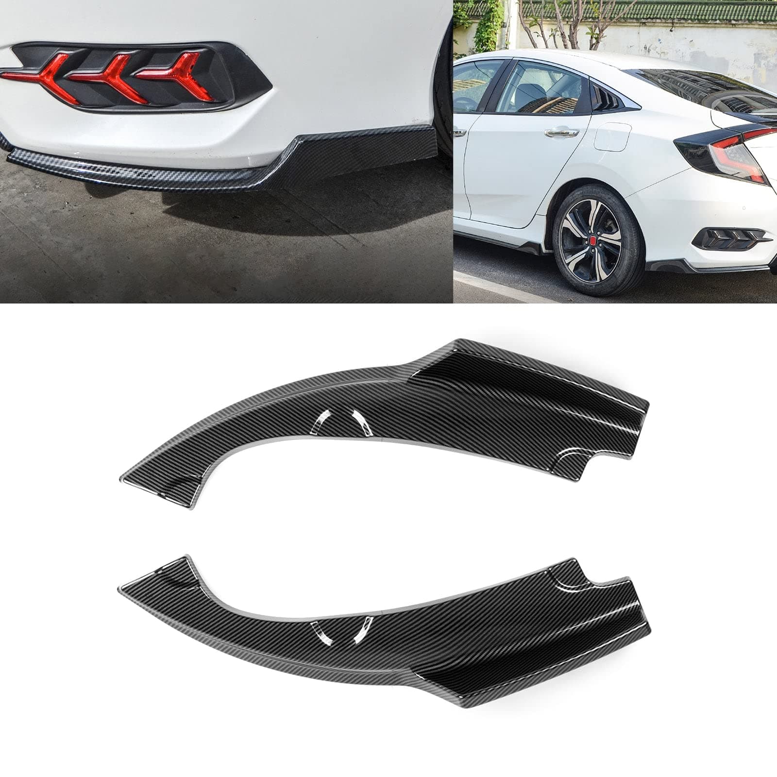 x xotic tech Rear Bumper Lip Diffuser Splitter Canard Carbon Fiber Pattern, Compatible with Honda Civic 10th Gen 2016-2021 Sedan