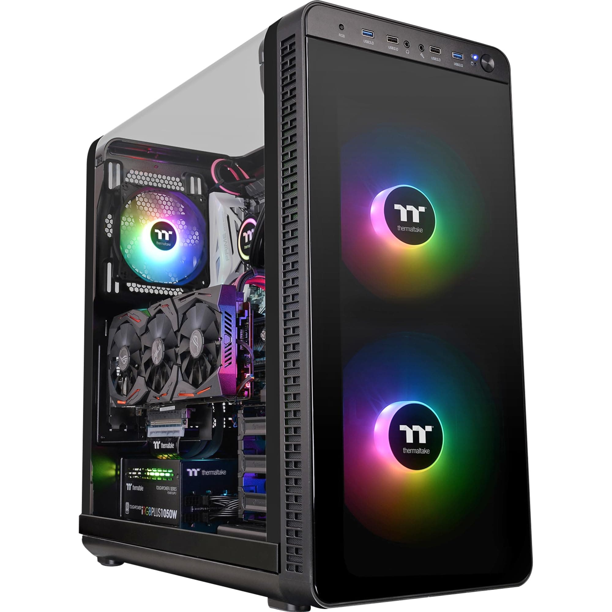 Thermaltake View 37 Motherboard Sync ARGB E-ATX Mid Tower Gaming Computer Case with 3 ARGB 5V Motherboard Sync RGB Fans Pre-Installed - Black