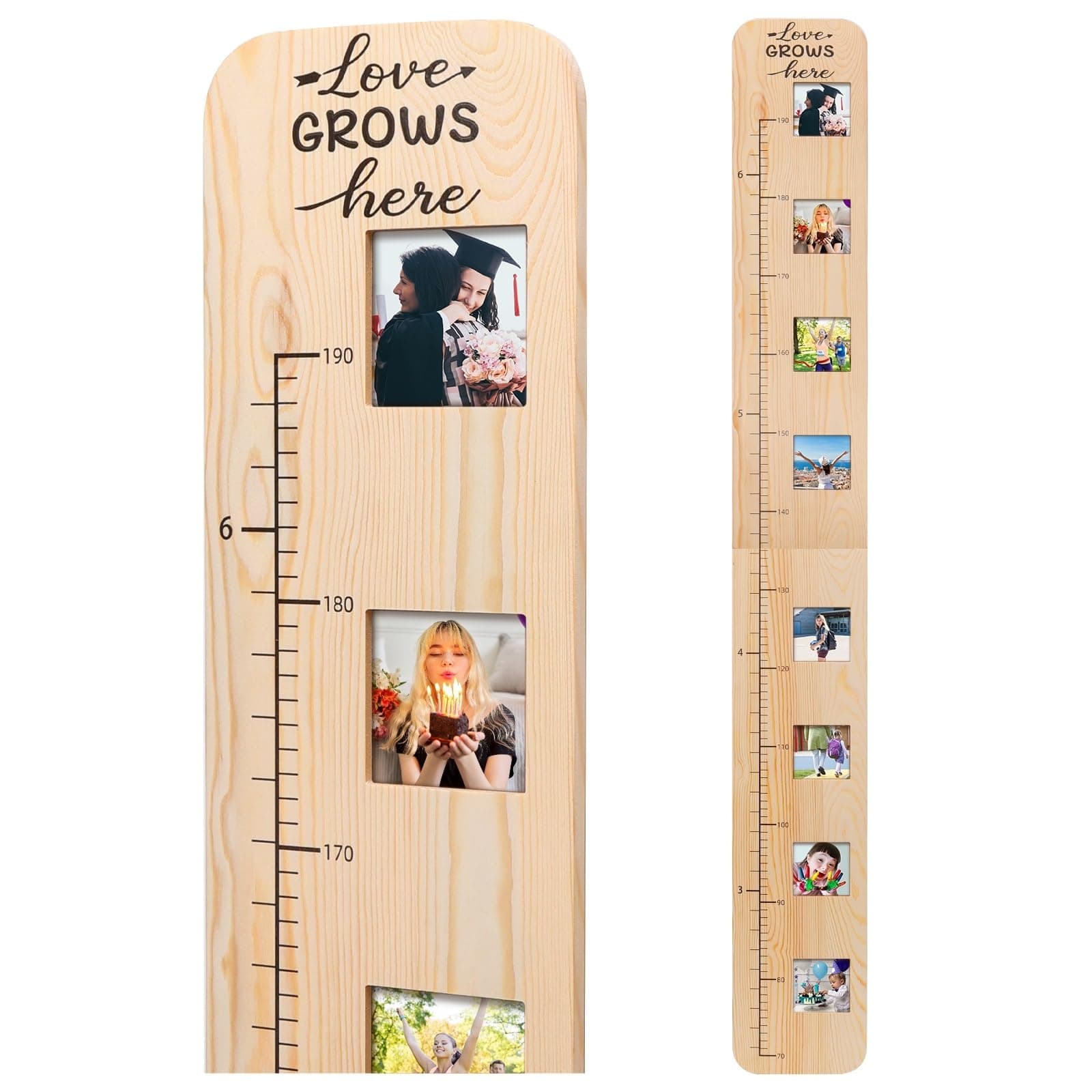Garybank Solid Wood Growth Chart for Kids with Picture Frames, Height Measurement Ruler Milestone Markers, Foldable Kids Height Wall Chart, Christmas Keepsake Gift for Toddler Boy Girl Room Wall Decor
