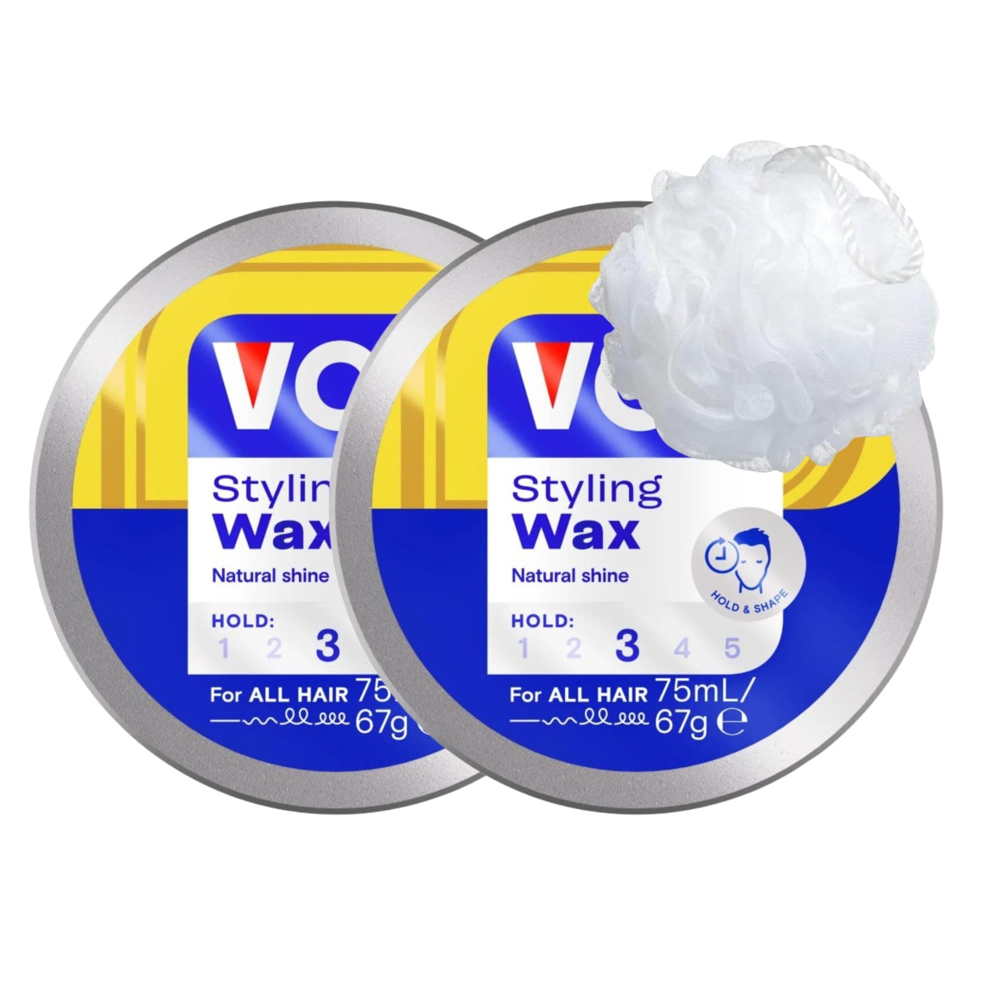 Hair Wax Bundle with Vo5 Styling Wax 75ml (Pack of 2) with Shower Puff – Men’s Grooming Gift Set