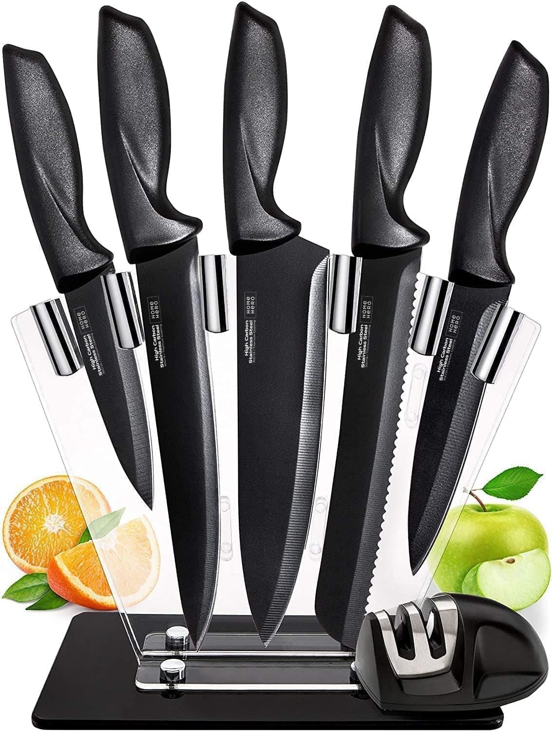 Home Hero Chef Knife Set Knives Kitchen Set - Kitchen Knives Set Kitchen Knife Set with Stand - Plus Professional Knife Sharpener - 7 Piece Stainless Steel Cutlery Knives Set by