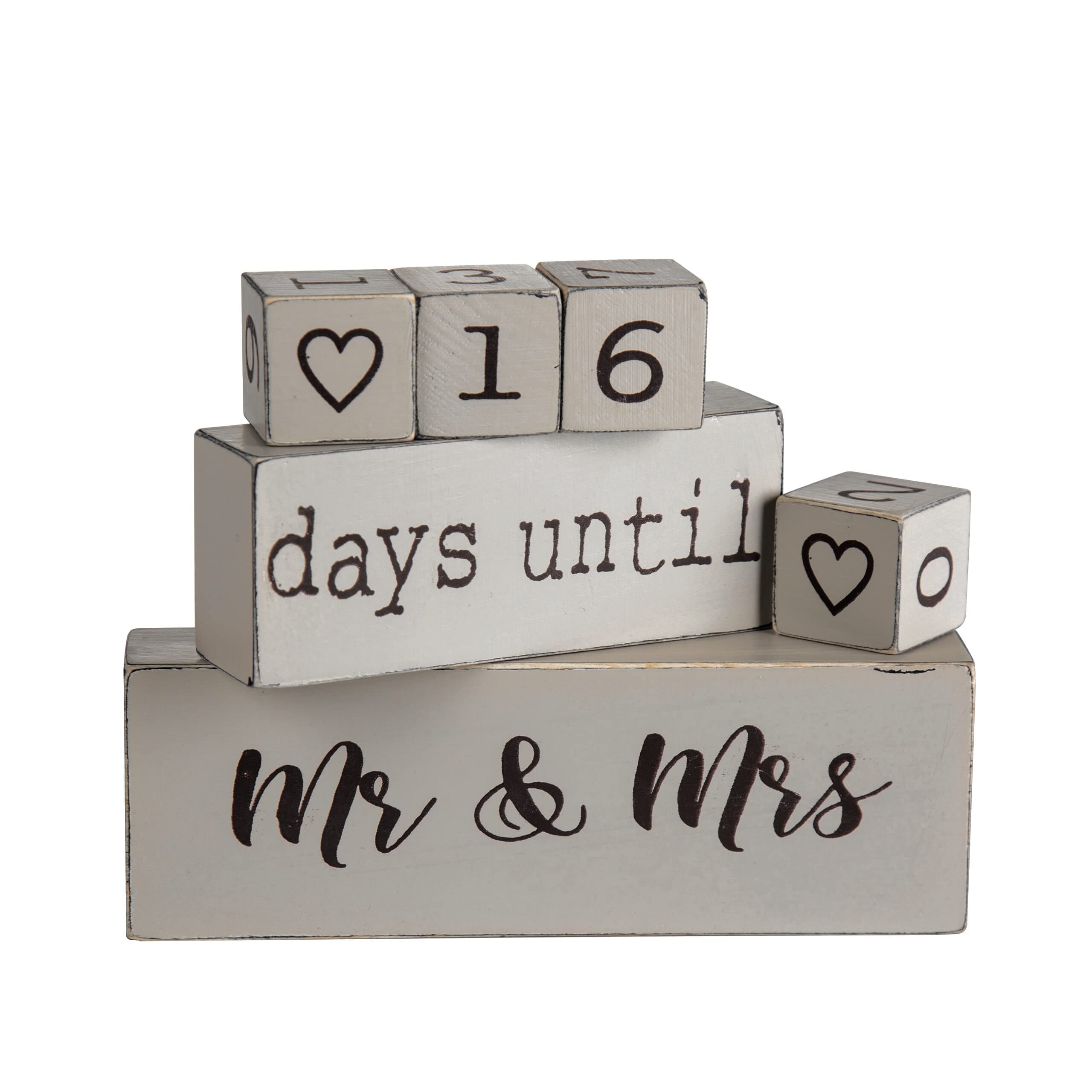Wedding Day Countdown Calendar Blocks Sign - Counting Down Days Until Mr & Mrs - Wooden Engagement Gift Set for Engaged Couples – Bridal Shower Gift – Bride to Be – Rustic Gray