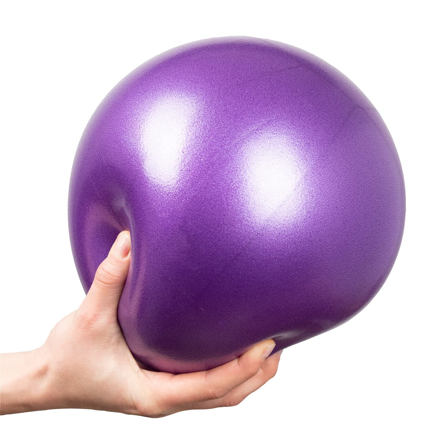 Mini Exercise Ball 9 Inch (23cm) – Small Soft Pilates Ball for Yoga, Core & Ab Workouts – Anti-Burst Non-Slip Fitness Ball with Inflatable Straw for Home Therapy & Barre – Purple