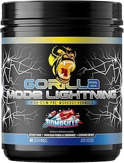 Gorilla Mode Lightning Pre-Workout - Extreme Energy · Laser Focus · Powerful Pumps · Peak Performance - 550mg Caffeine, 13500mg L-Tyrosine, Alpha-GPC– 792g (Bombsicle)