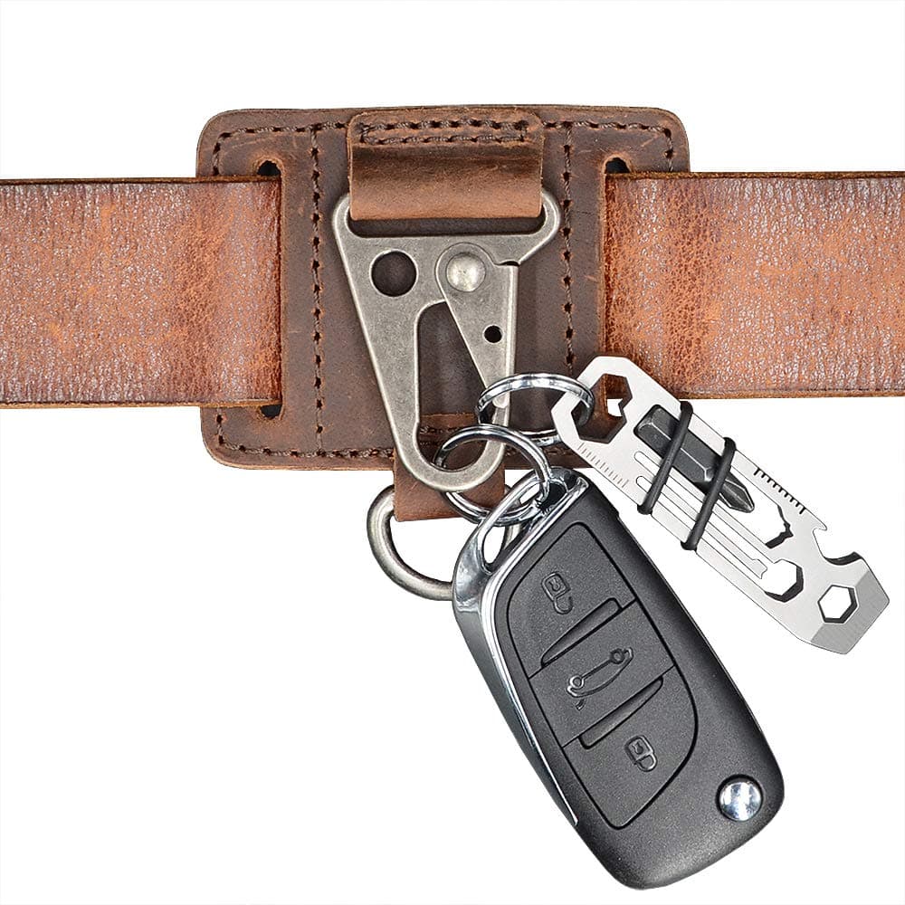 EDC Leather Key Ring Keychain Holder Belt Loop, Heavy Duty Belt Clip Key Fob Holder for Men