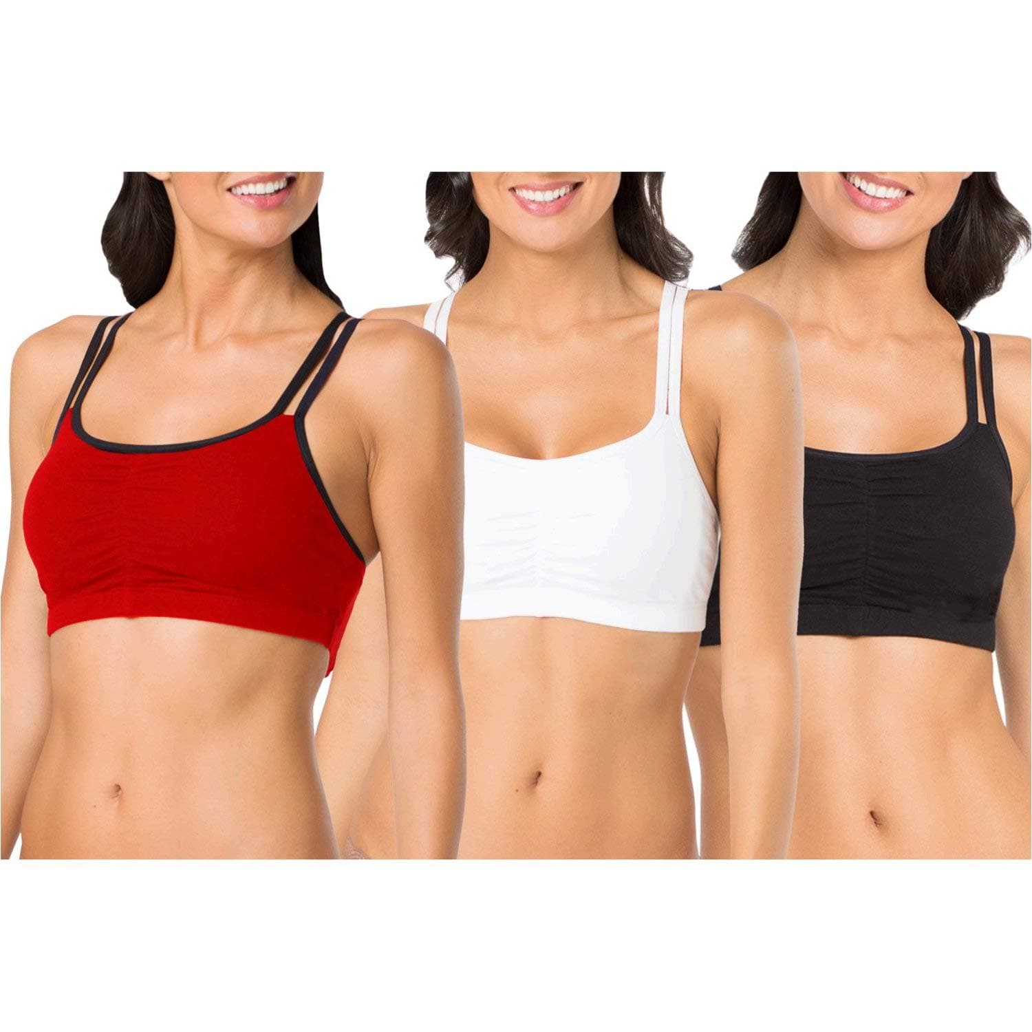 Fruit of the LoomWomen's Spaghetti Strap Cotton Pull Over 3 Pack Sports Bra