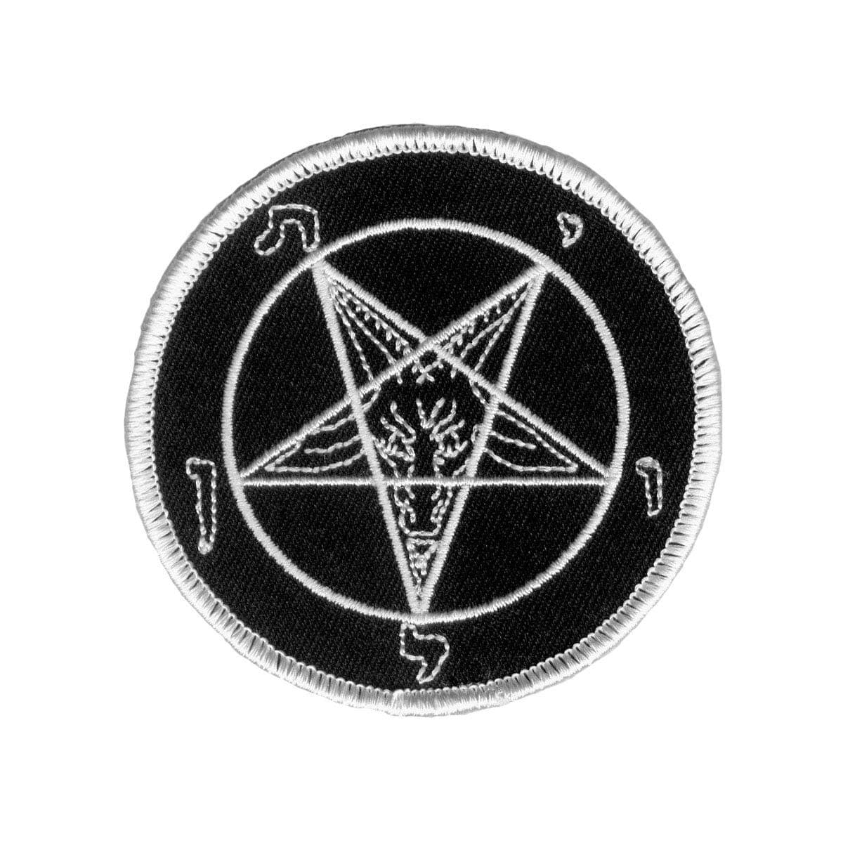 White Pentagram Satan Goat Head Patch Baphomet Embroidered Iron On Applique