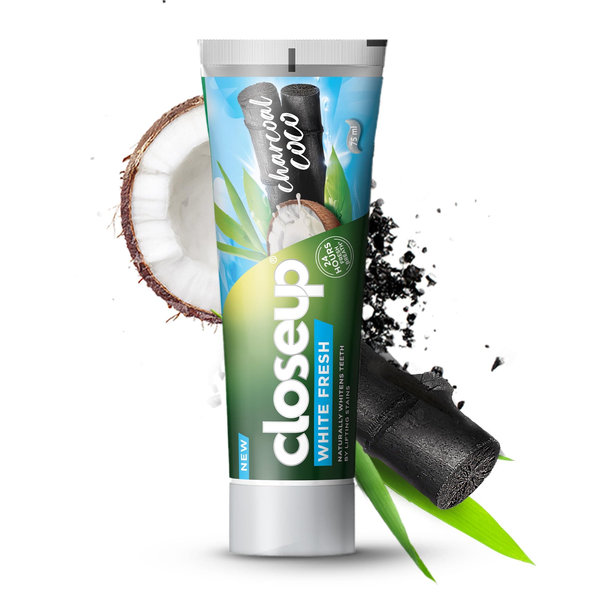 Closeup White Fresh Toothpaste, Charcoal Coco, naturally whitens teeth by lifting stains, 75ml