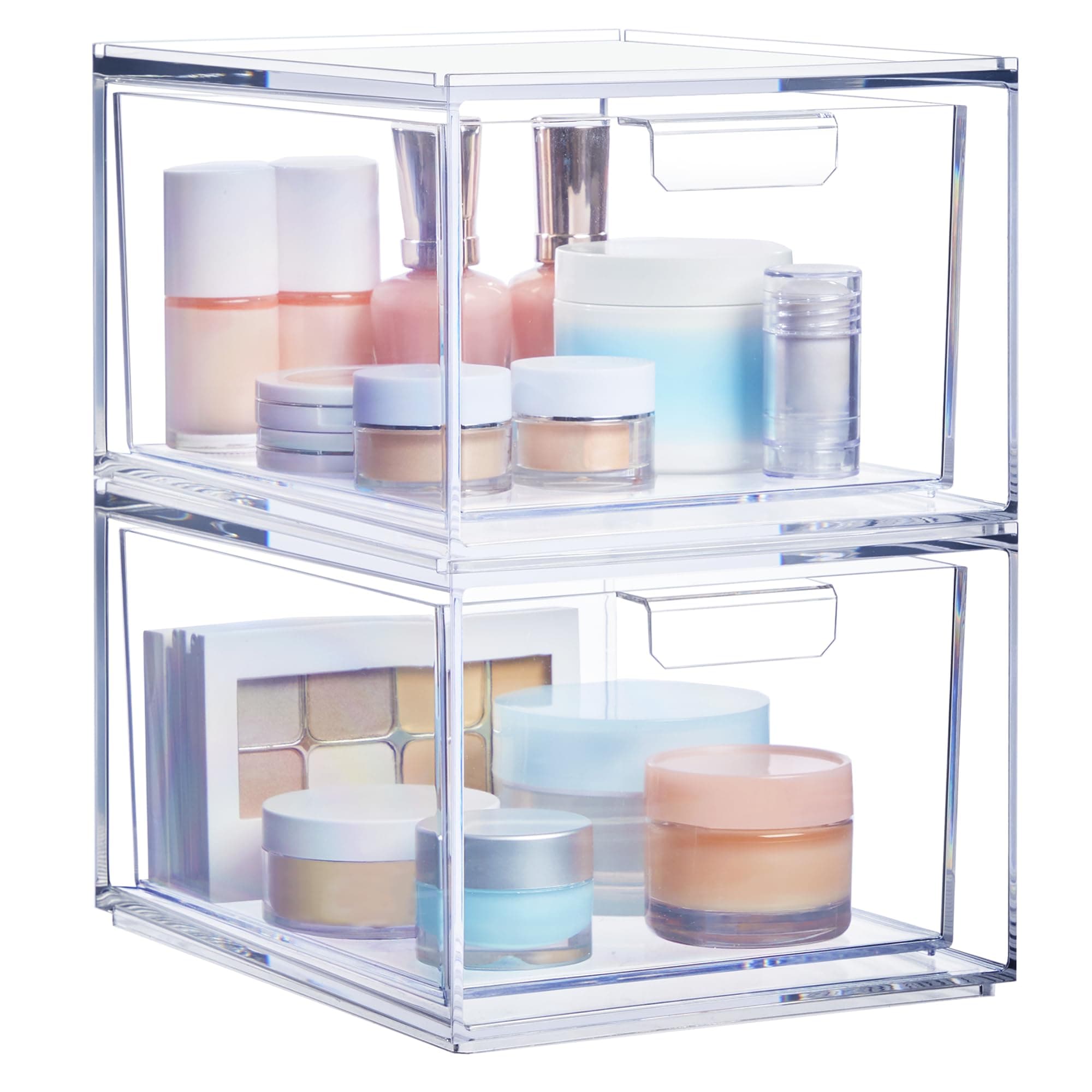 Set of 2 Premium Quality Stackable Cosmetic Storage and Makeup Palette Organizer Drawers | Audrey Collection