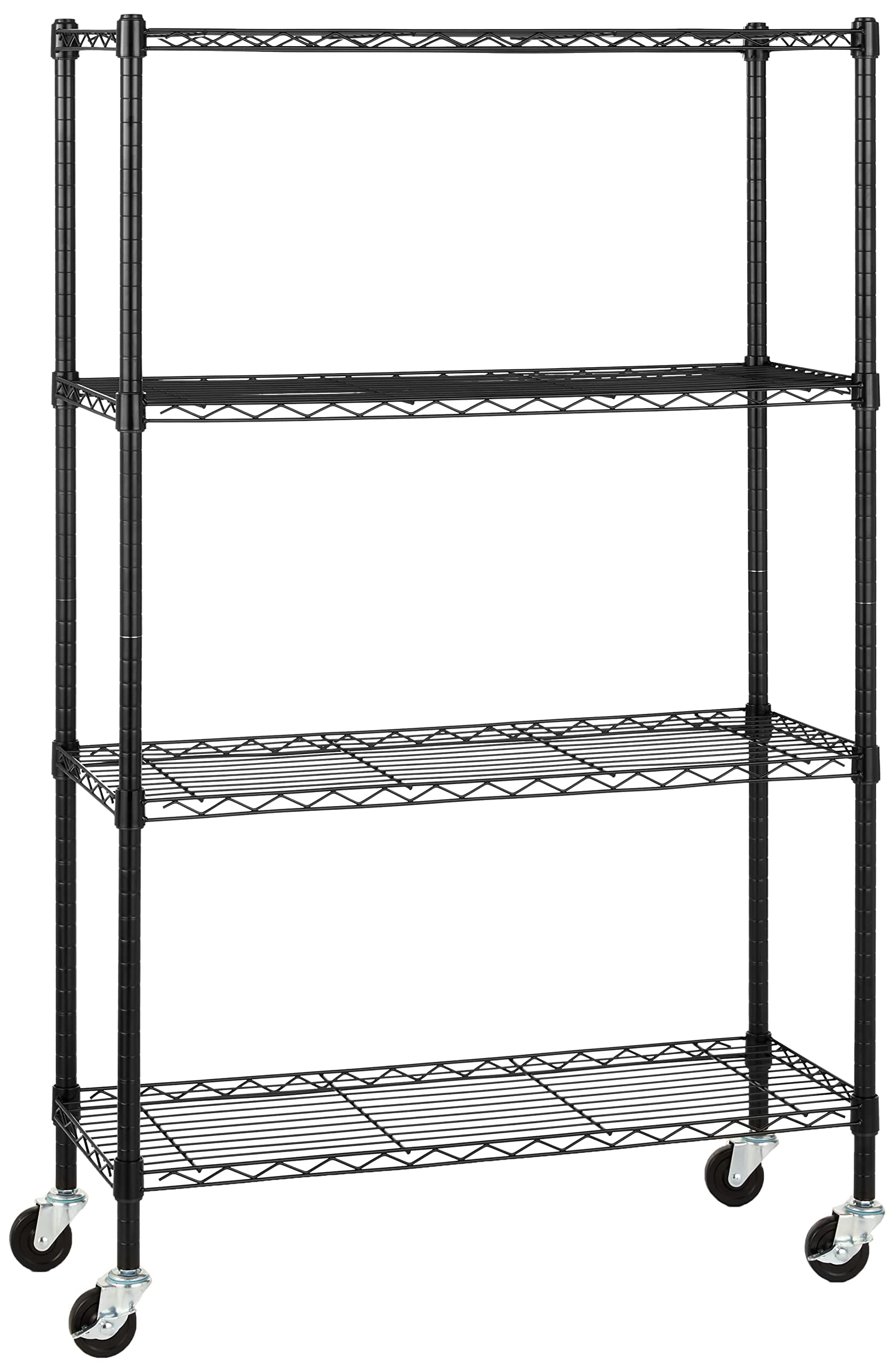 4-Shelf Heavy Duty Garage Shelving Storage Unit on 3" Wheel Casters, Adjustable Metal Wire Rack with Leveling Feet, 36" x 14" x 57.75", Black