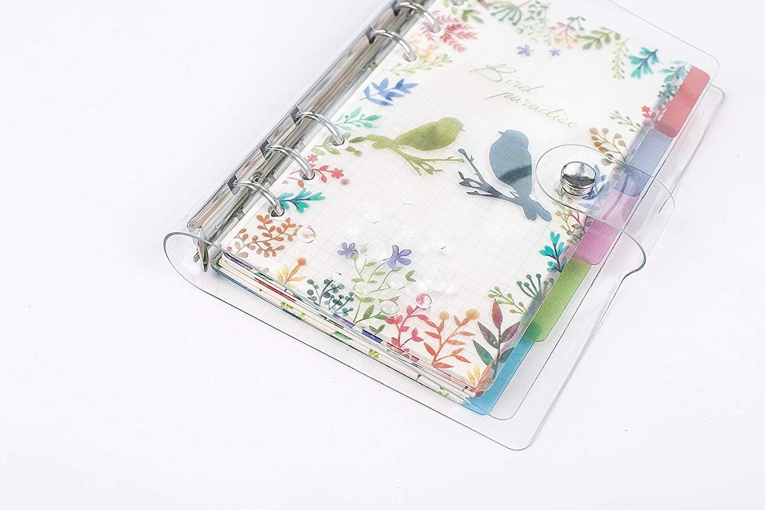 Transparent A5 6-Ring Loose Leaf Binder Journal w/80 Insert Pages(Dot Grid/Square Grid/Ruled/Blank) + 6 Index Divider Tabs + 1 Clear Page Maker + 1 Ziplock Pouch Included, Refillable