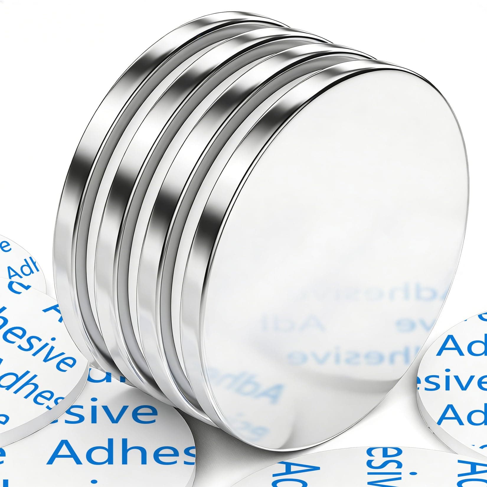 Pack of 4 Strong Neodymium Magnets 30 x 3 mm 8 kg with Double-Sided Adhesive, Strong Permanent Magnets for Refrigerator, Construction, Crafts, Office, Crafts