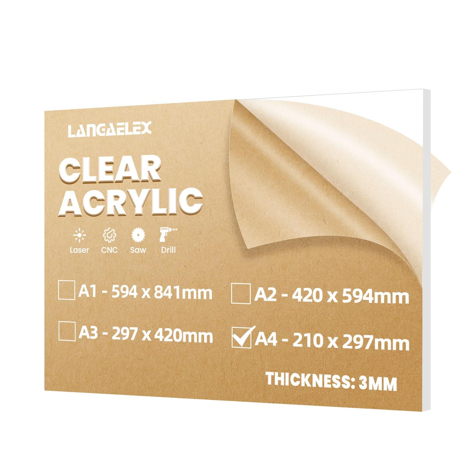 A4 Clear Cast Acrylic Sheets 210 x 297mm, 3mm Thick Perspex Sheets cut to Size for Laser Engraving, Picture Frame, DIY and Crafts Project